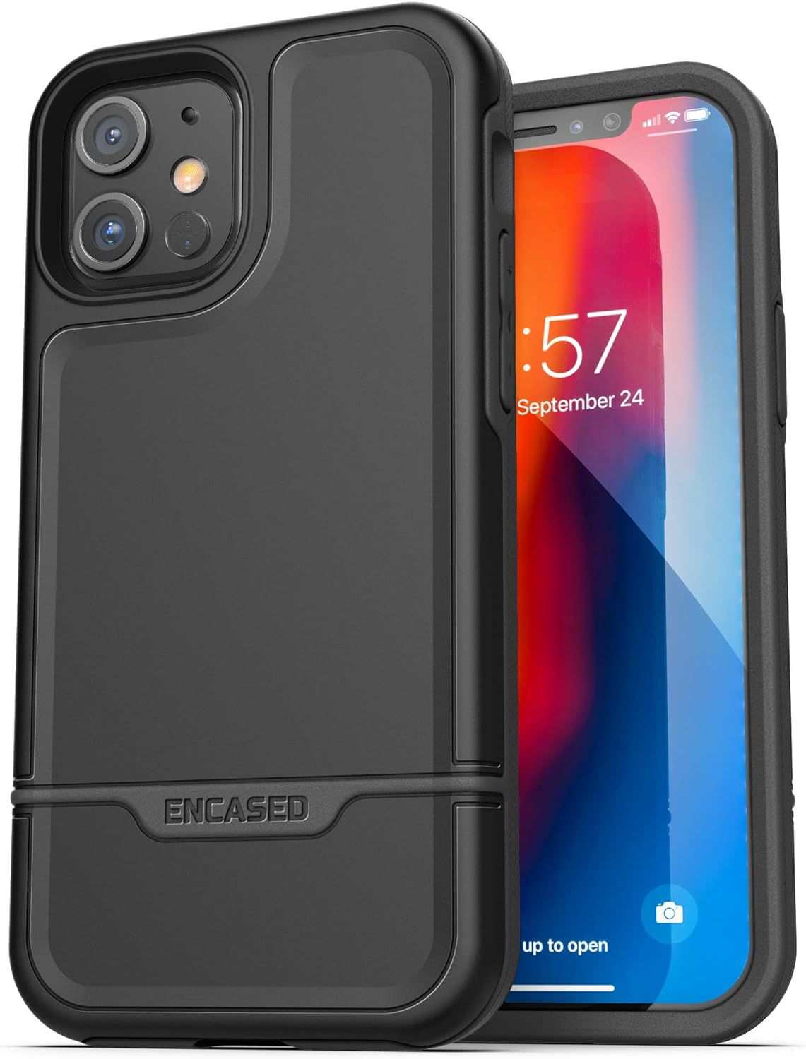 Encased Protective Iphone 12/Iphone 12 Pro Case (2020 Rebel Armor) Heavy Duty Full Body Rugged Cover - Black