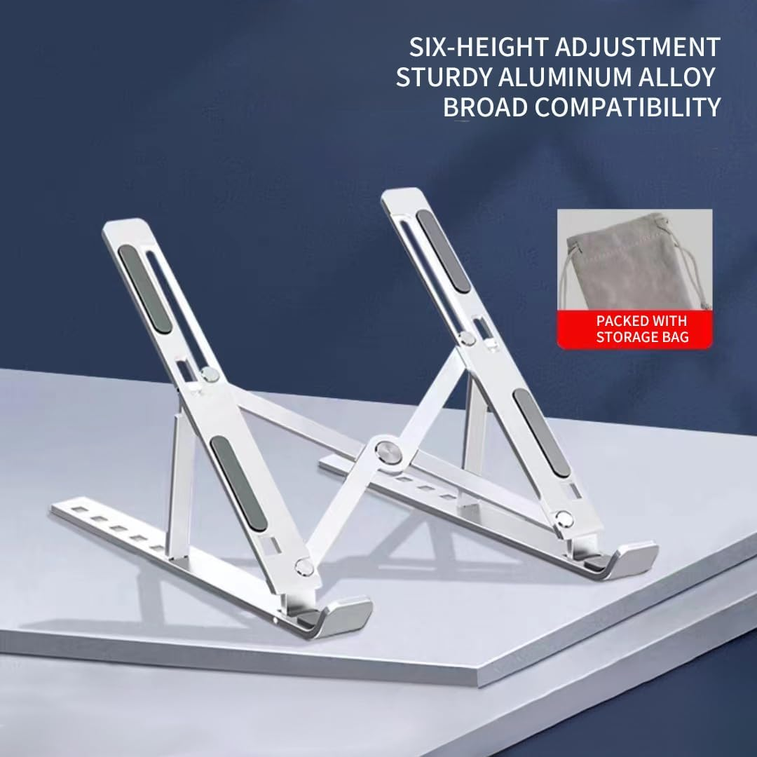 Lightweight Aluminum Laptop Stand,Portable & Foldable with Ergonomic 6-Height Adjustable Computer Stand, Compatible with Air, Pro, Dell, HP, Lenovo More 10-15.6" Laptops (Black) image number 5