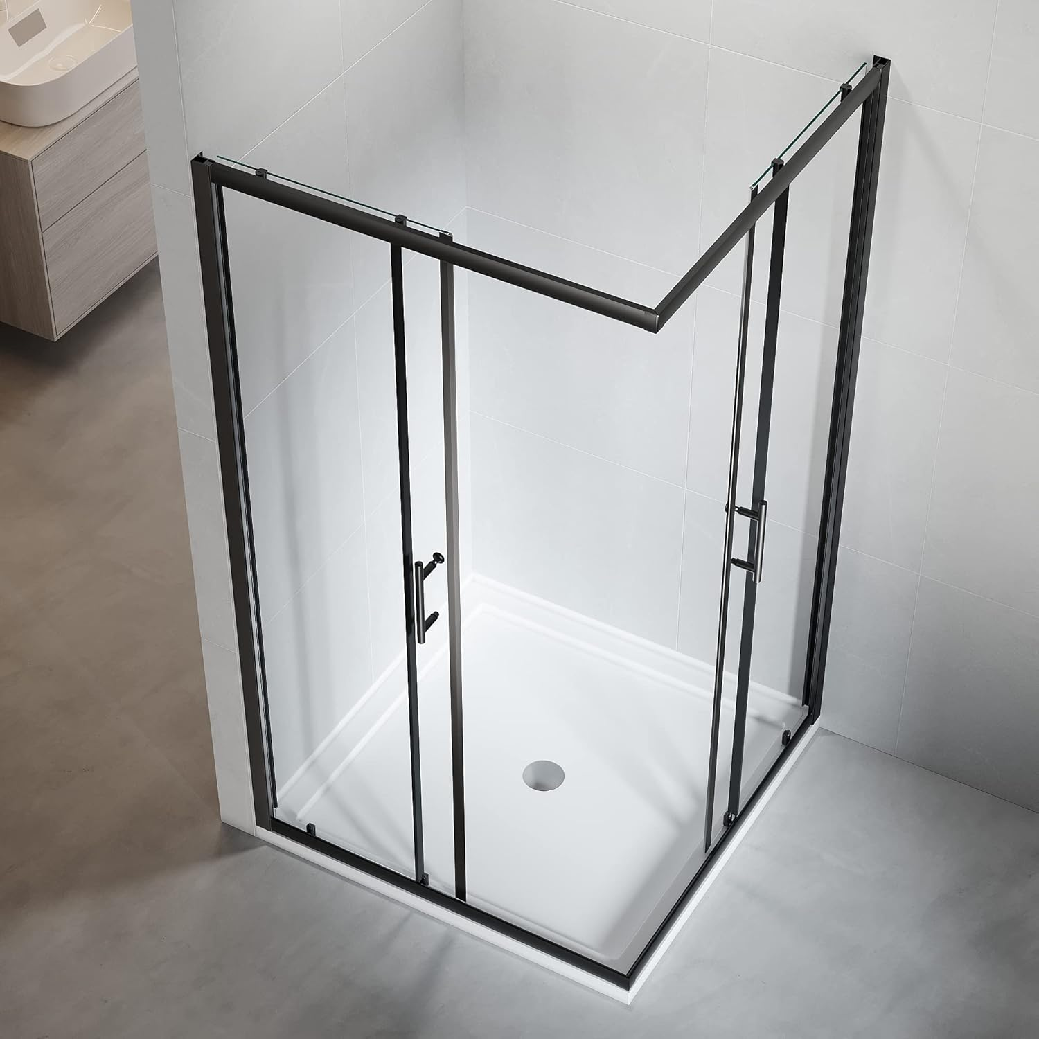 ELEGANT Shower Enclosure Corner Black,Sliding Door Bathroom Screen 900X900Mm with 5Mm Tempered Glass,1900Mm Height image number 3