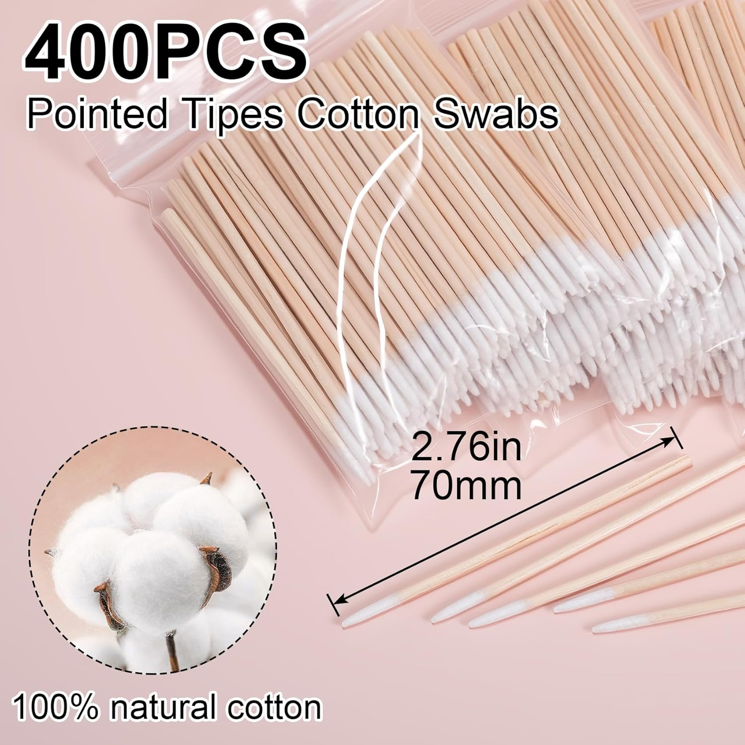 400 Pcs Pointed Cotton Swabs, Cotton Swabs Pointed Tips, Pointed Q Tips, Microblading Cotton Sticks, Precision Tip Cotton Swabs for Nails Clean, Makeup, Eyebrow, Tattoo (2.76'') image number 5