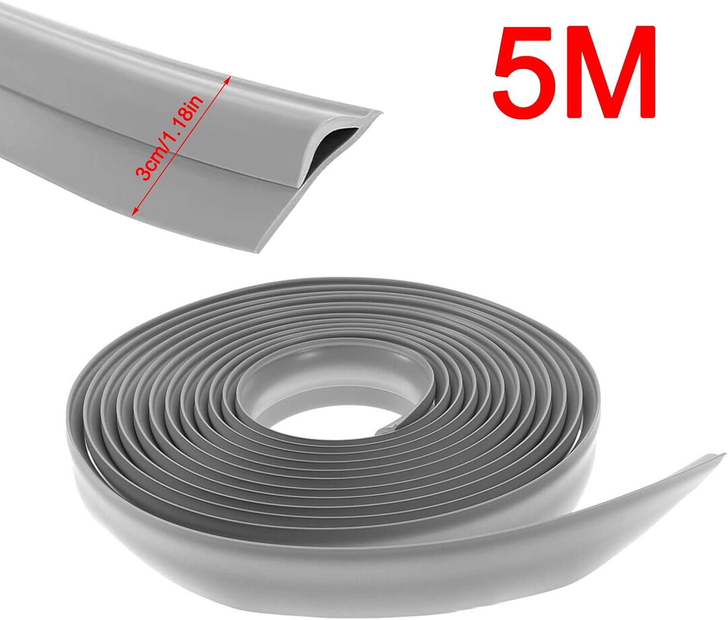 Carpet Edge Trim Strip, 1/3/5/10M Self Adhesive TPE Carpet to Floor Edging Strip, Flexible Cuttable Laminate Floor Door Strip for Bedroom (5M) - 1M image number 6