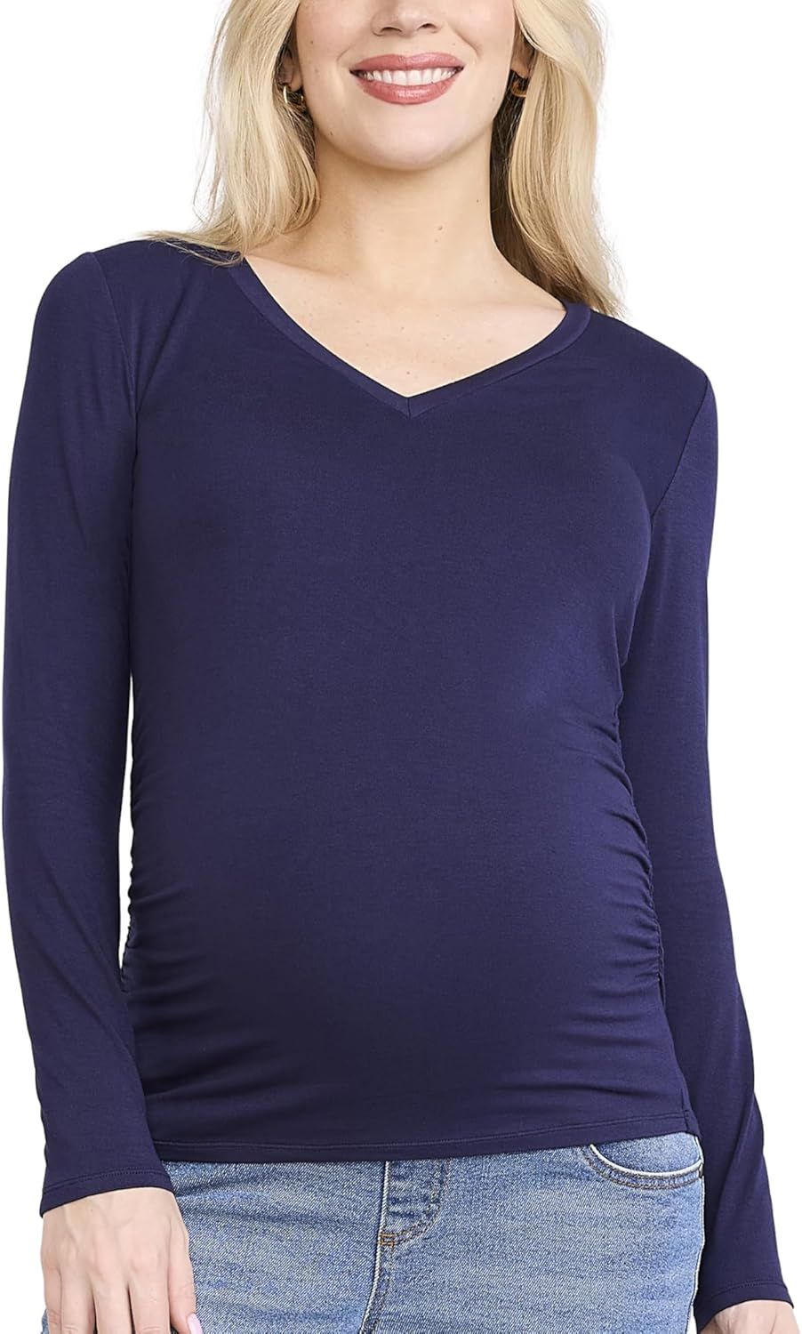 Motherhood Maternity Women'S Maternity Long Sleeve V-Neck Side Ruched Tee Shirt