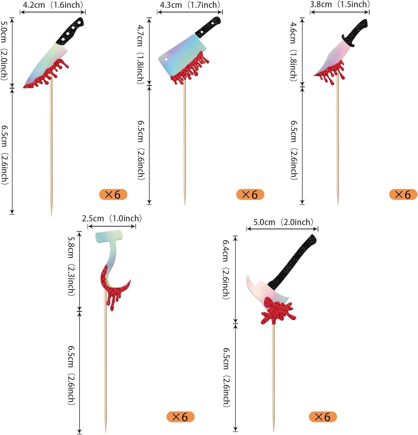 SYKYCTCY 30 Pack Halloween Knife Cupcake Toppers Glitter Scary Bloody Knife Cupcake Picks Killer Birthday Cake Decorations for Happy Halloween Theme Baby Shower Party Supplies (#1) image number 4