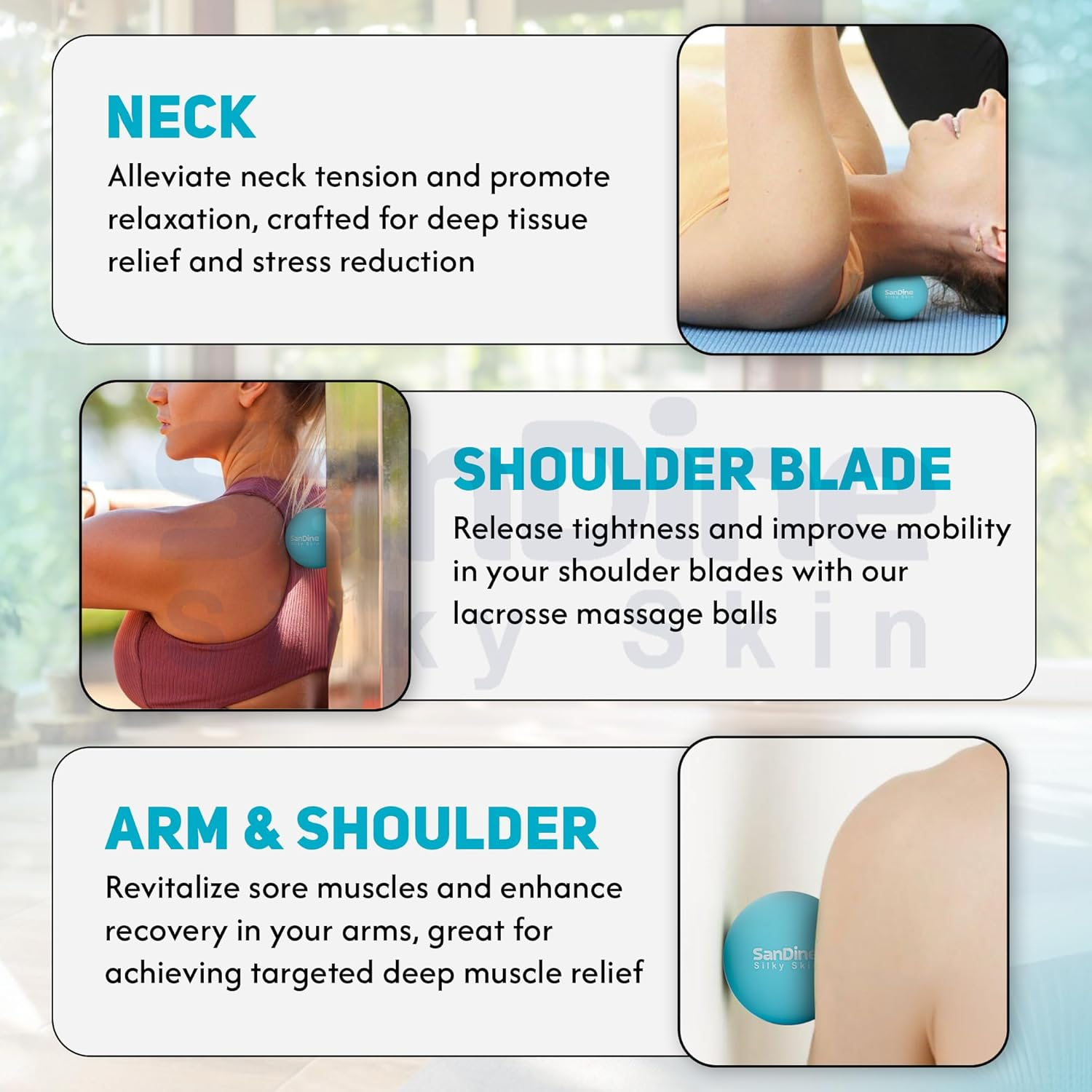 Lacrosse Massage Balls for Deep Tissue Massage - Release Tension Relieve Muscle Soreness Enhance Mobility - Ideal for Myofascial Release Trigger Point Therapy - 2Pack Yoga Balls by Sandine (Blue) - Blue image number 2