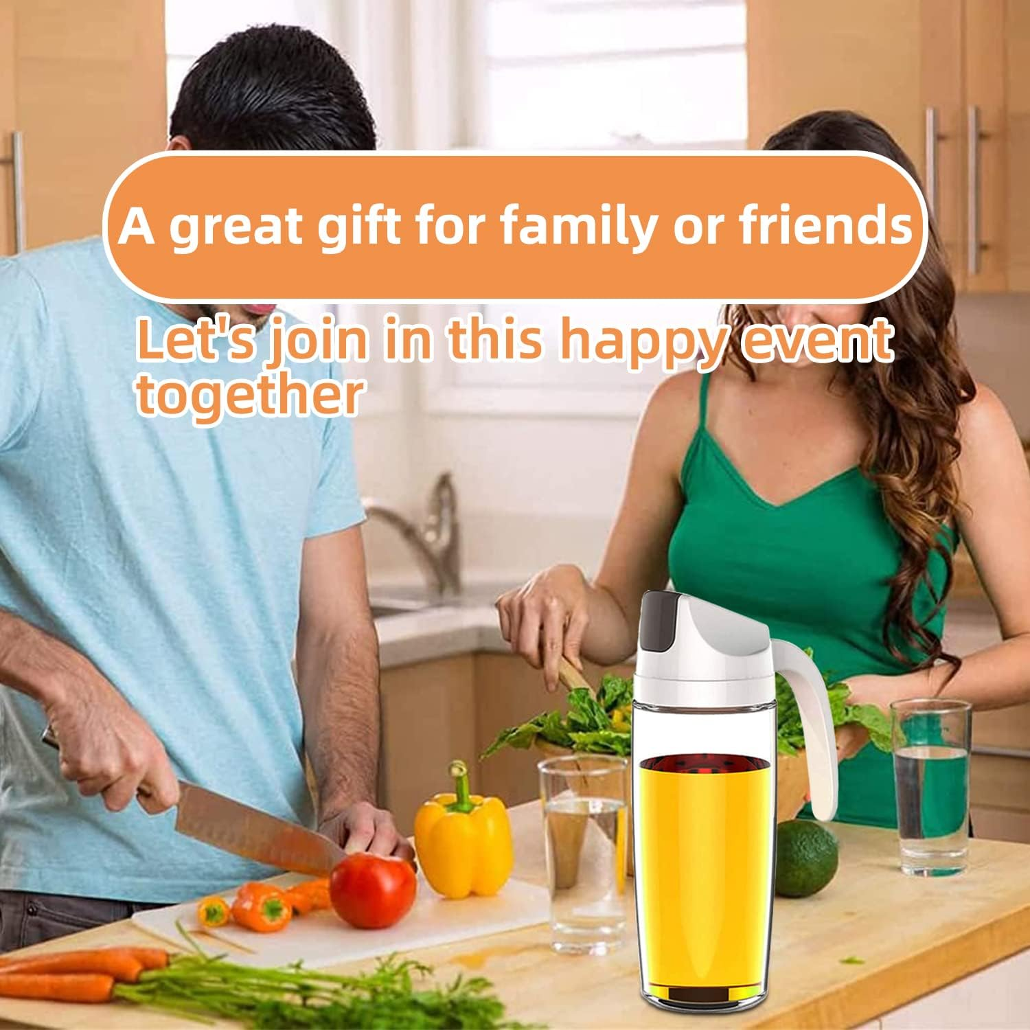 Kimilx Oil Dispenser, Cooking Olive Oil Glass Bottle, 600ML 22OZ White Auto Flip Leakproof Condiment Container, W/Automatic Cap and Stopper for Kitchen Cooking