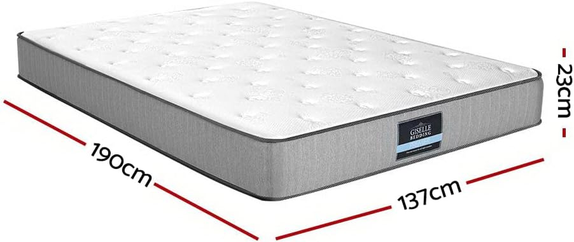 Giselle Bedding Double Mattress Bed Innerspring Foam Mattresses 23Cm Thickness, with 6-Coil Spring System and Breathable Topper, 5Yrs Warranty, Extra Firm, Greywith Vacuum Packed image number 2
