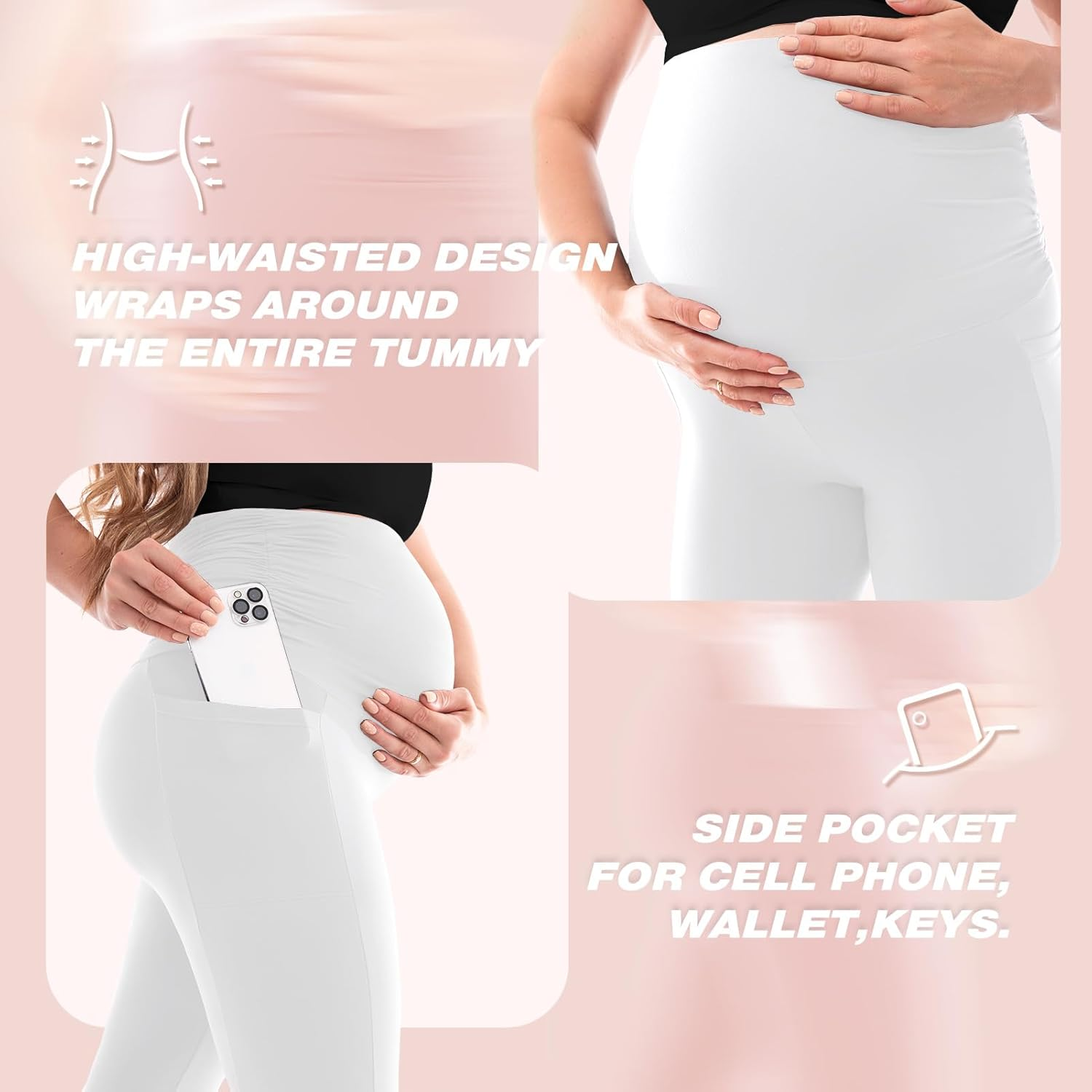 SINOPHANT Women'S Maternity Leggings High Waist Maternity Trousers Opaque Pregnancy Leggings Soft Elastic Maternity Fashion Home Sports Yoga image number 6
