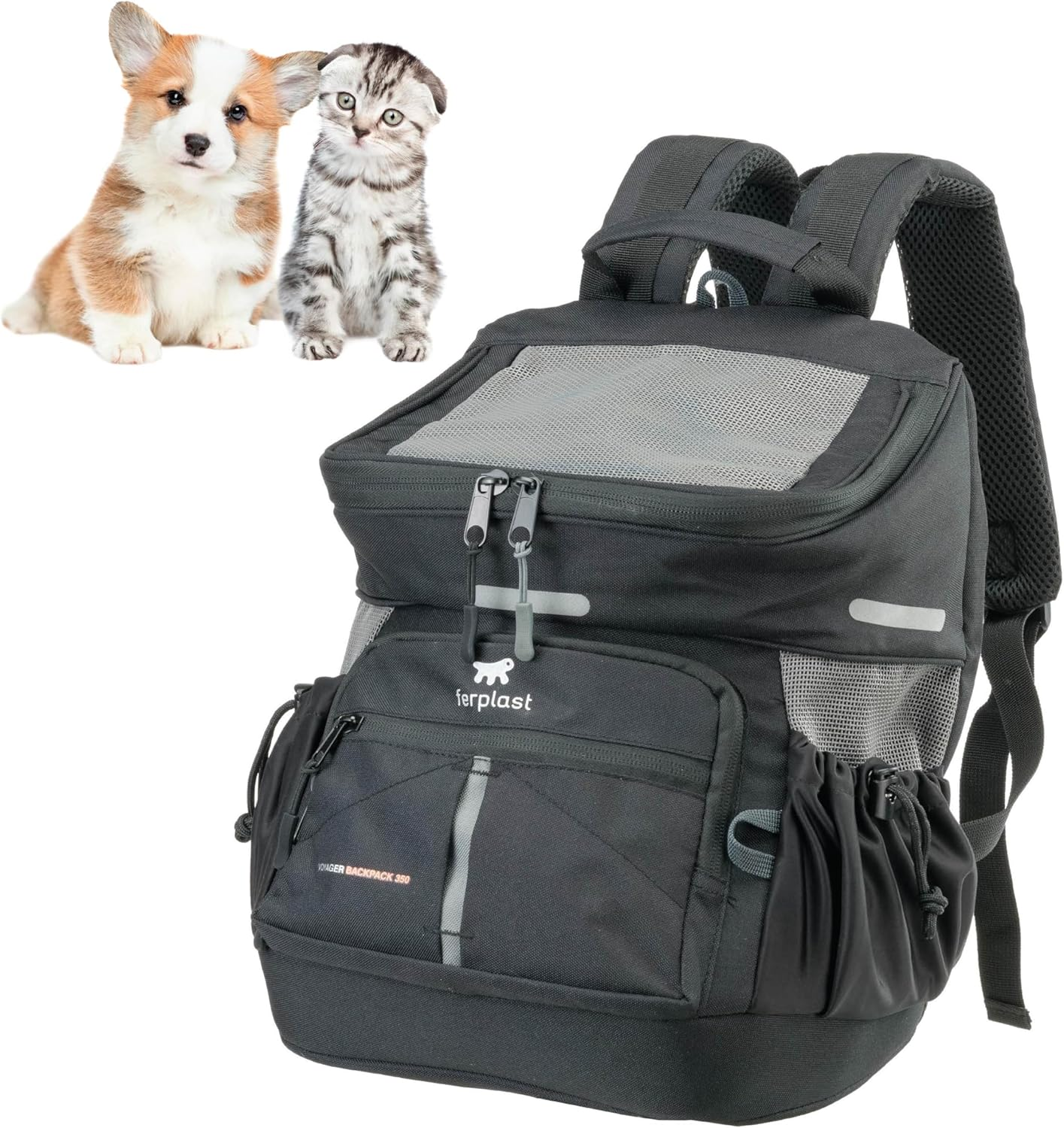 Ferplast Voyager Backpack Dog Backpack Cat Backpack Dog Bag Dog Crate Wide Mouth Adjustable Straps Seat Belt with Cushion Max 10Kg 29 X 21 X 36 H Black