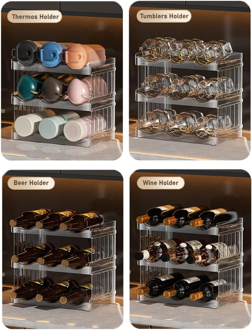 Stackable Water Bottle Holder with Tumbler Lid for Stanley 40 Oz Tumbler with Handle, Pantry Kitchen Organisers and Storage for Stanley Cup Accessories, Multi Purpose Rack