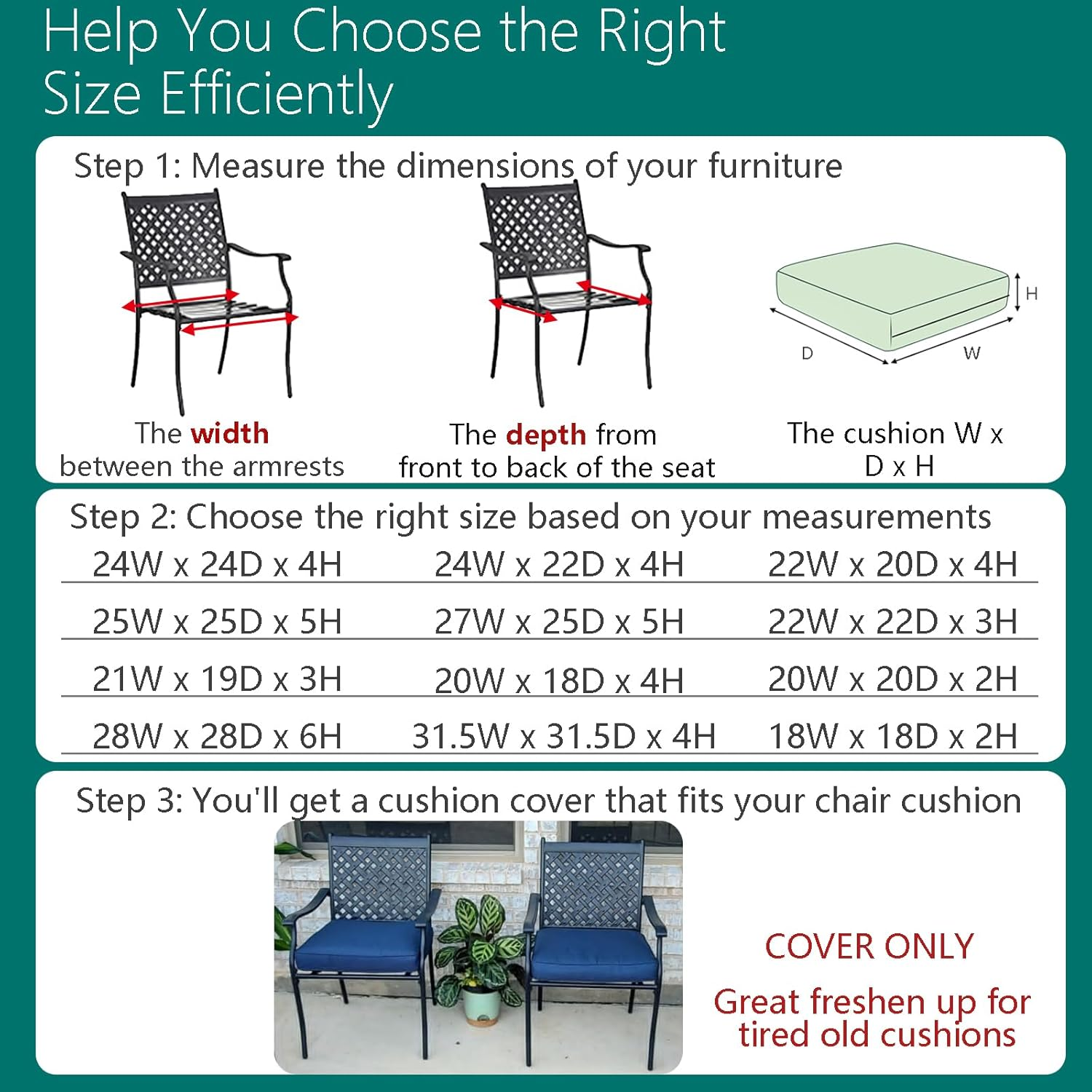 FLYMEI Patio Cushion Covers 24X22X4 Waterproof Outdoor Cushion Cover Replacement 2Packs Outdoor Seat Cushion Slipcover for Rattan Chair Sofa, Blue image number 4