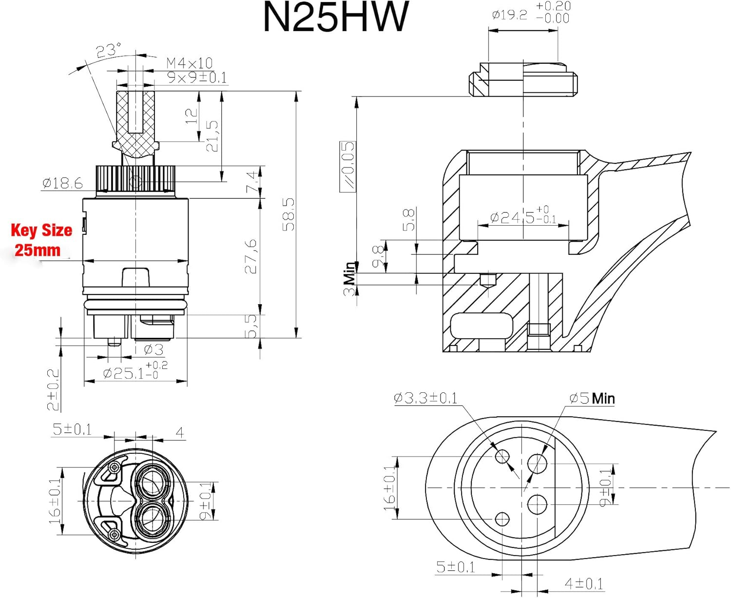 Kelica Watermark Approved N25HW 25Mm Faucet Replacement Ceramic Disc Cartridge