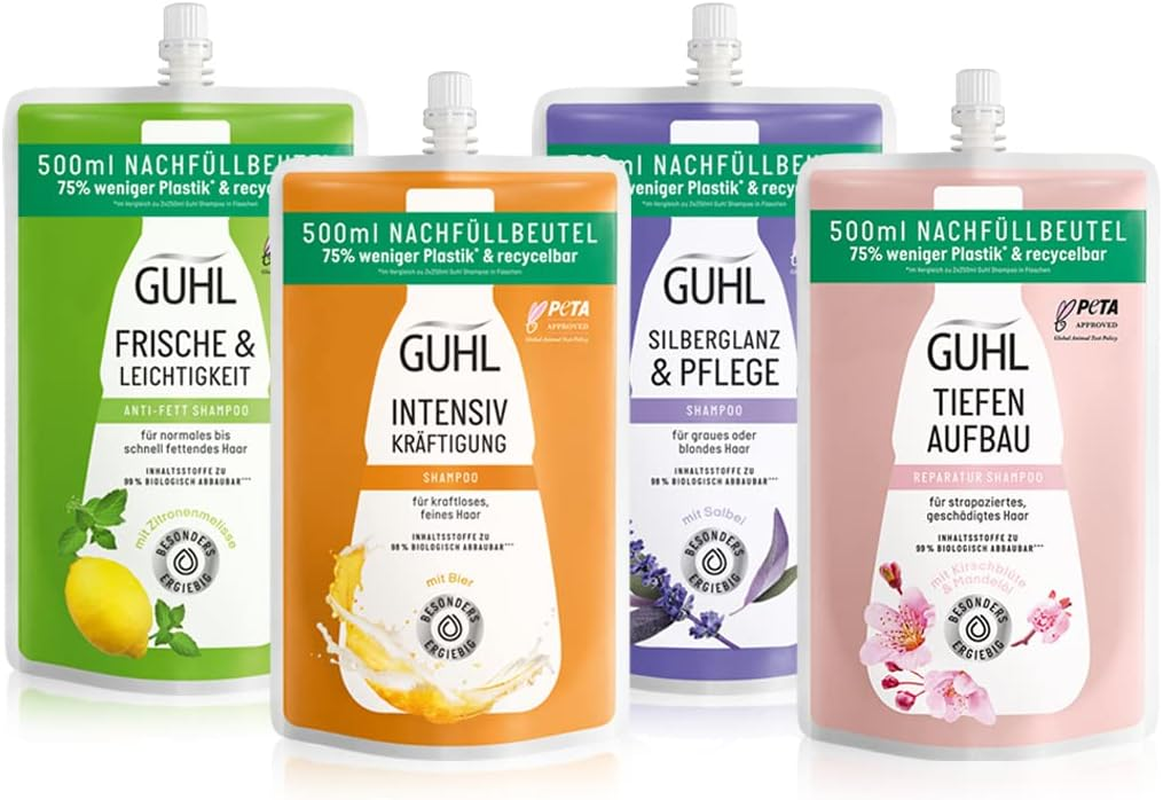 Guhl Deep Build-Up Refill Bag, 500 Ml, Shampoo, Repairs the Hair Structure, Hair Type: Damaged, Need for Repair, Sufficient for Refilling 2 Guhl Bottles image number 1