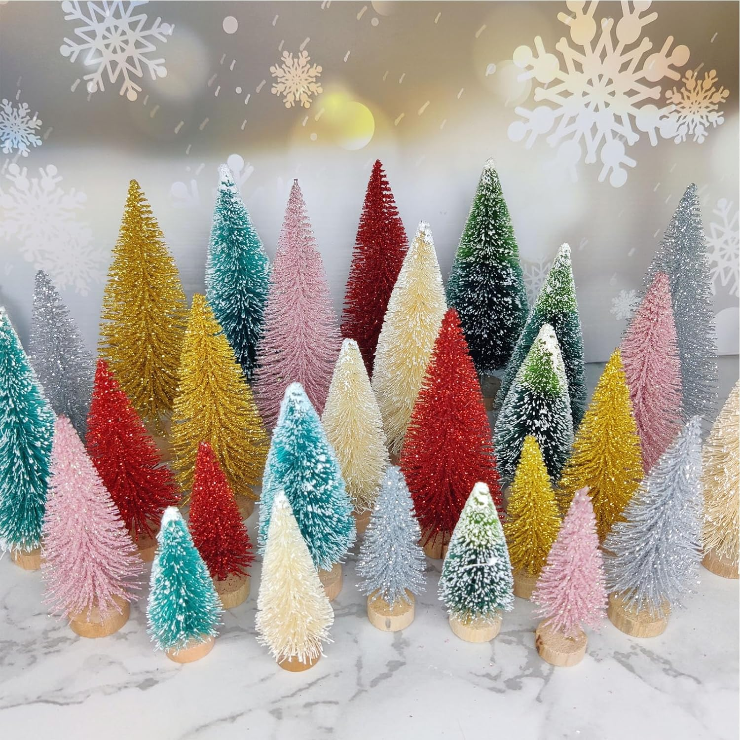 8 Pcs Artificial Mini Christmas Trees, Miniature Pine Trees Sisal Trees with Wood Base Tabletop Christmas Tree for Christmas Xmas Holiday New Year (Gold, 8 Pcs) image number 2