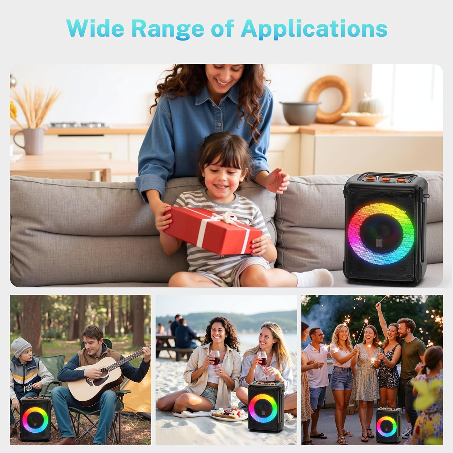 Karaoke Machine with 2 Microphones, Bluetooth Portable Speaker with DJ Party Lights, Support TWS, REC & PA, Ideal for Birthdays, Family Gatherings & Events (Black)