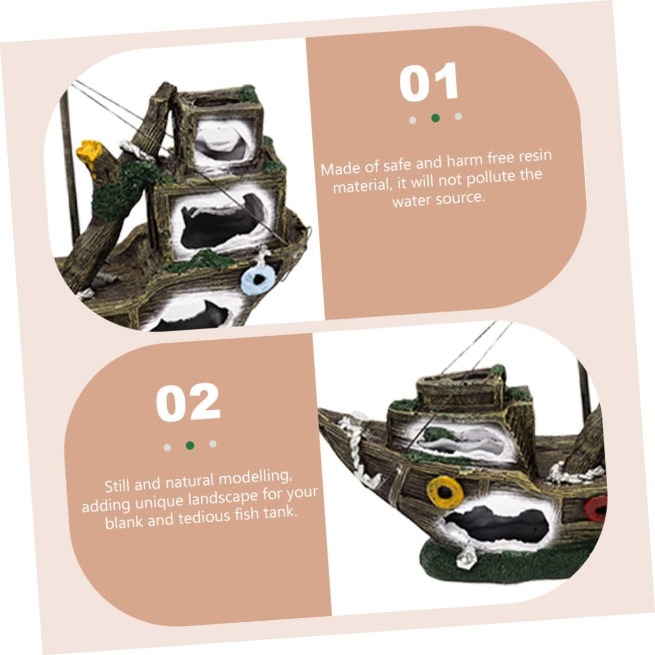 POPETPOP Resin Aquarium Shipwreck Ornament Fish Tank Decoration Lightweight Home Aquarium Landscape Resin Shipwreck for Fish Tank image number 4