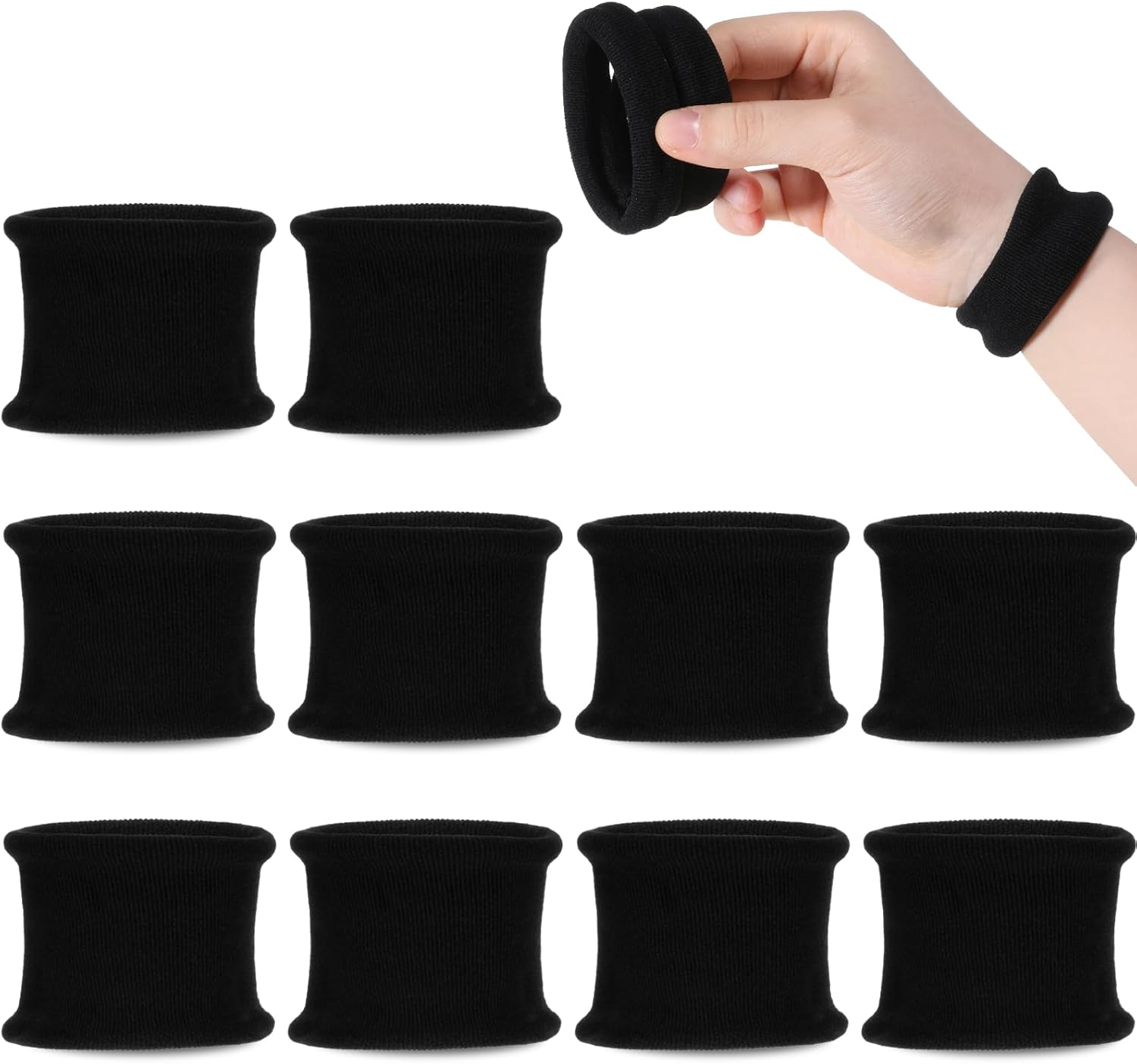 Pack of 10 Large Hair Bobbles Elastic Hair Bobbles Black Seamless Ponytail Band Rope Cotton Hair Scrunchie for Thick Heavy Curly Hair or Hair image number 2