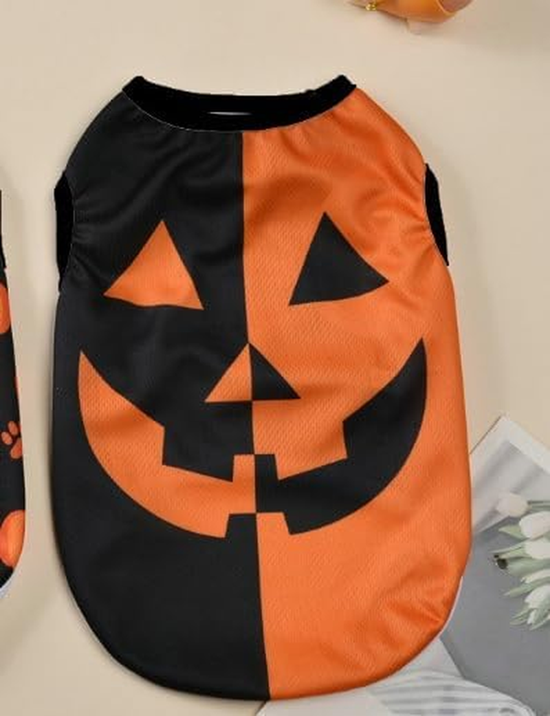 Dog Cat Outfit Pet Halloween Clothes Pumpkin Costume with Pumpkin Smiley Pattern (Black Orange, M) image number 2