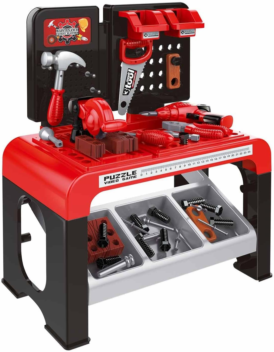 KIDBOT 46Pcs Workbench Tool Table Kids Toy Tool Bench Set, Construction Workshop with Electric Drill and Realistic Tools Toy for 3+ Years Old Kids,Educational Builder Pretend Role Play Toy image number 3