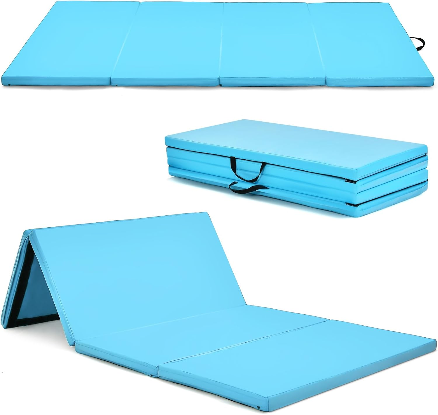 Costway Folding Gymnastics Mat, 240 Cm X 116 Cm X 5 Cm Exercise Tumbling Mat W/ Carrying Handles for Home Gym Fitness, Portable Extra Thick Panel Mat for Kids Play, Aerobics Workout, Yoga, Muscle Stretching