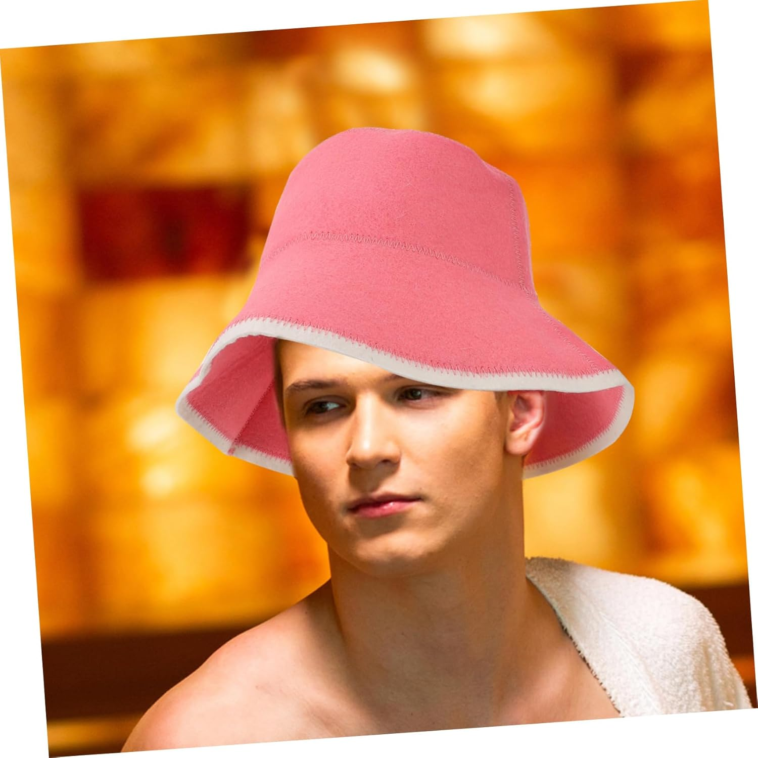 Parliky Wool Sauna Hat for Women and Men, Water Absorbent Lightweight Natural Wool, Breathable High Temperature Resistant Sauna Accessory for Spa and Bath Use, Pink image number 2