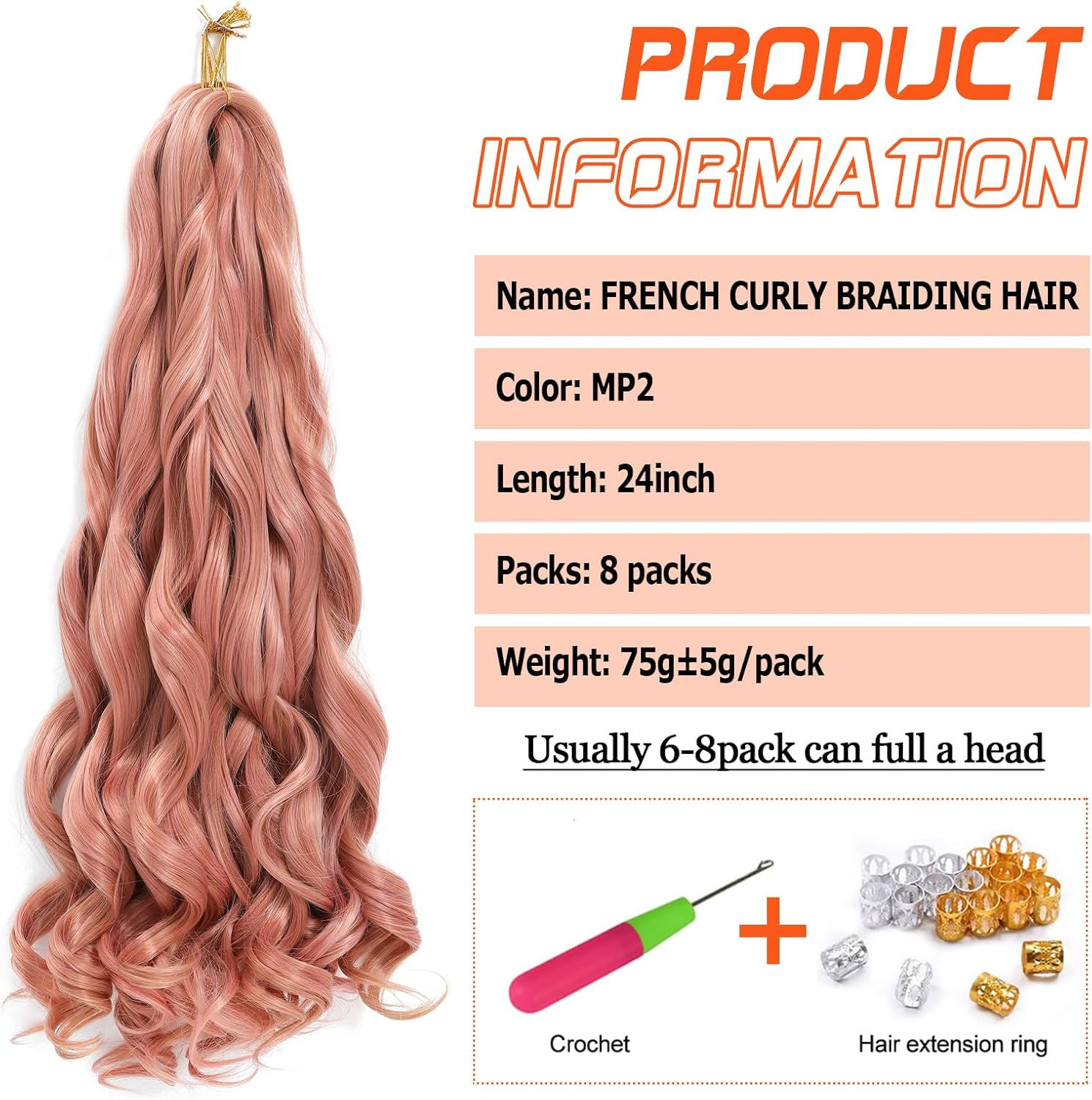 DT CHERYL French Curl Braiding Hair, 24 Inch 8 Pack Soft Curly Braiding Hair Extensions, Pre Stretched Bouncy Braiding Hair Loose Wave Braiding Hair for Women (MP2） image number 3