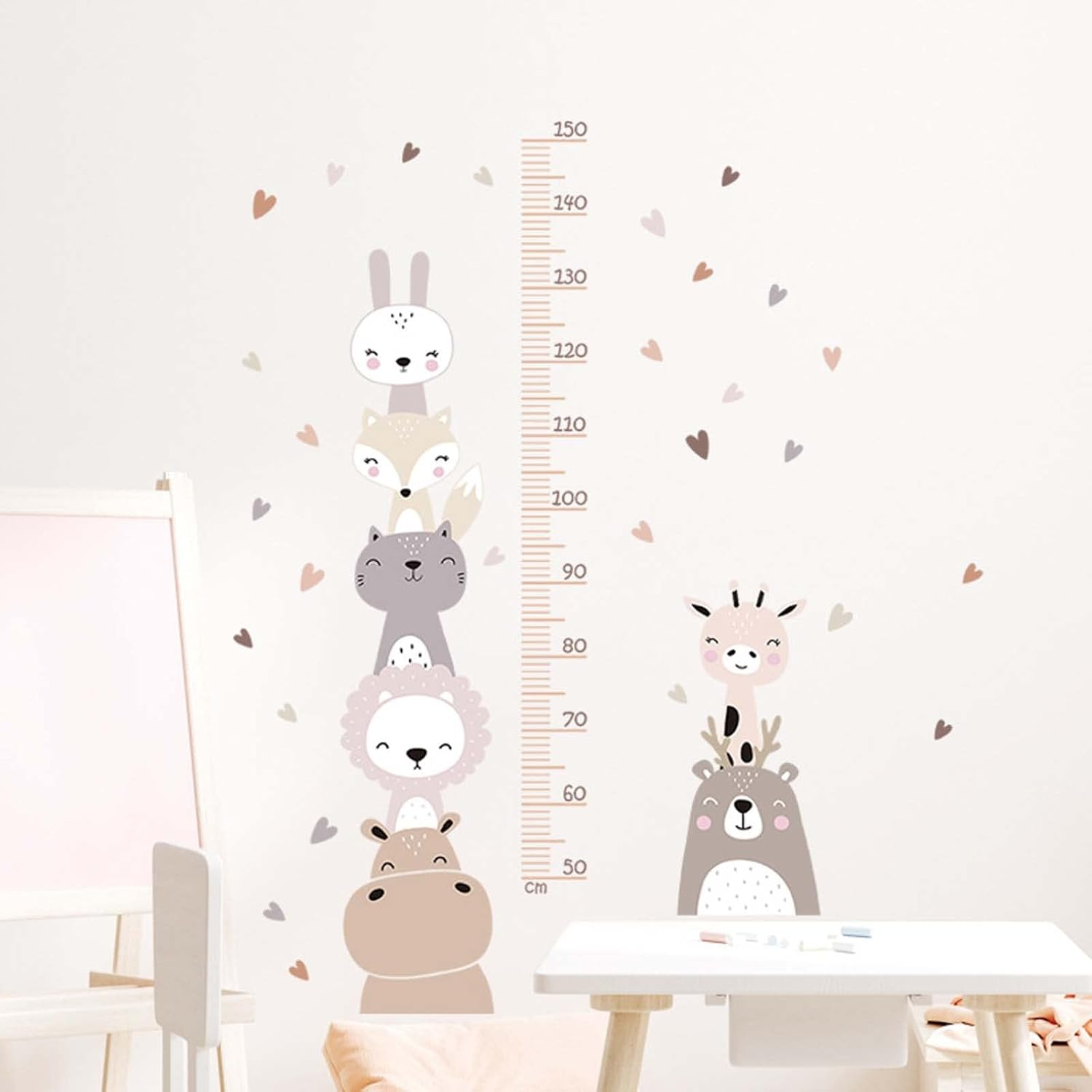 MLAFE Kawaii Wall Decorations, Cute Cartoon Height Chart Stickers, Growth Chart for Wall, Living Room, Bedroom Wall Decoration Stickers (Hippo Stacked Yellow)