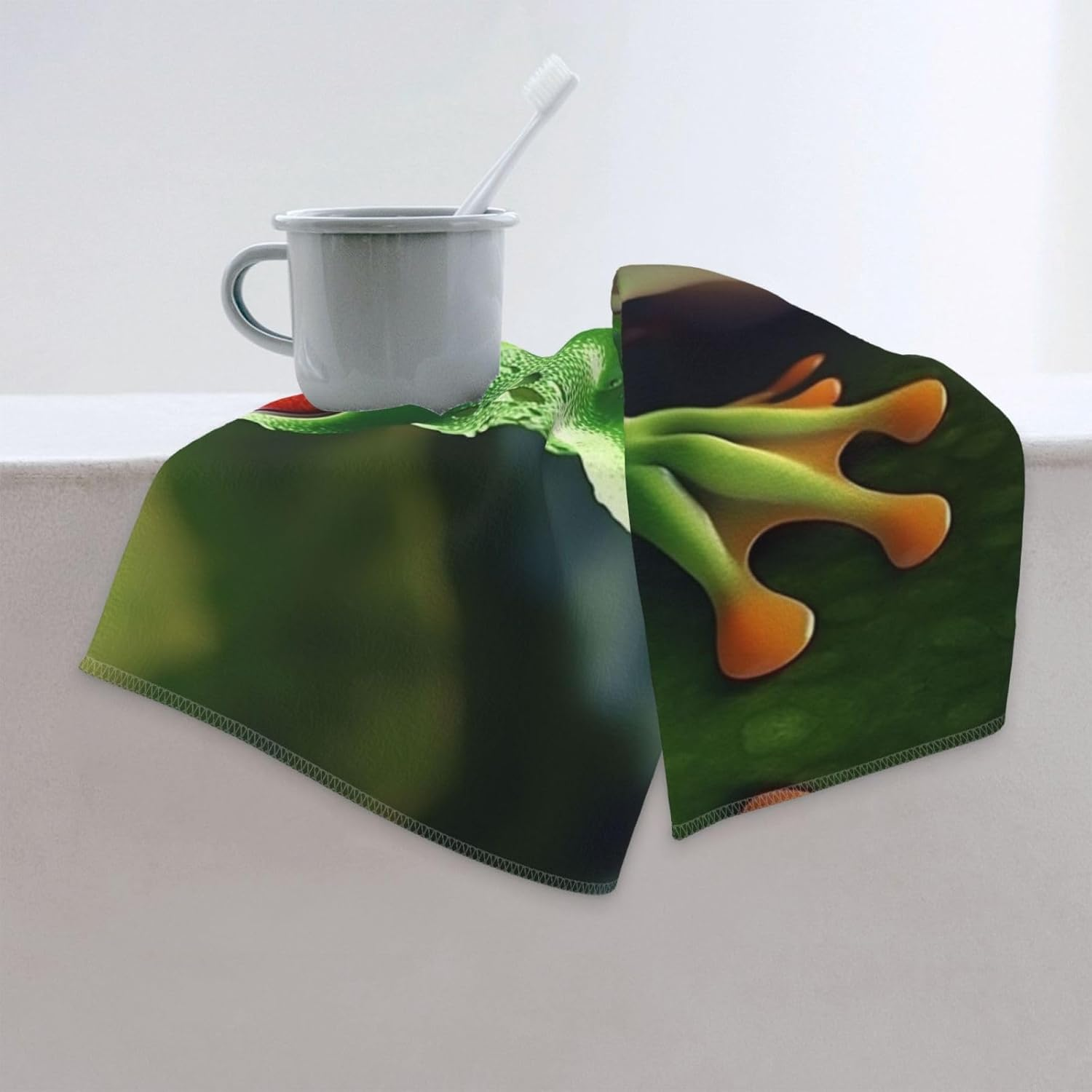 GDSHJKLW Cute Frog Hand Towels Absorbent Decorative Bathroom Towel Soft Microfiber Face Towel Dish Kitchen Towels for Bathroom Kitchen Hotel Spa Bath Towels 13.8"X27.5" image number 3