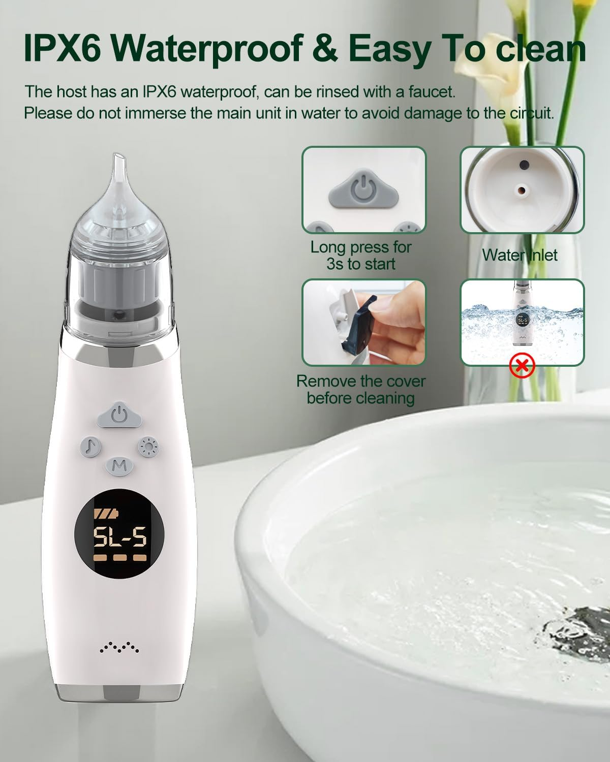 Oolong Baby Nasal Aspirator,Electric Nose Sucker for Toddler,Nasal Aspirator Adjustable 5 Modes Suction,Auto Snot & Nose Cleaner Kit with 3 Silicone Tips,Music and Light Soothing Function image number 3