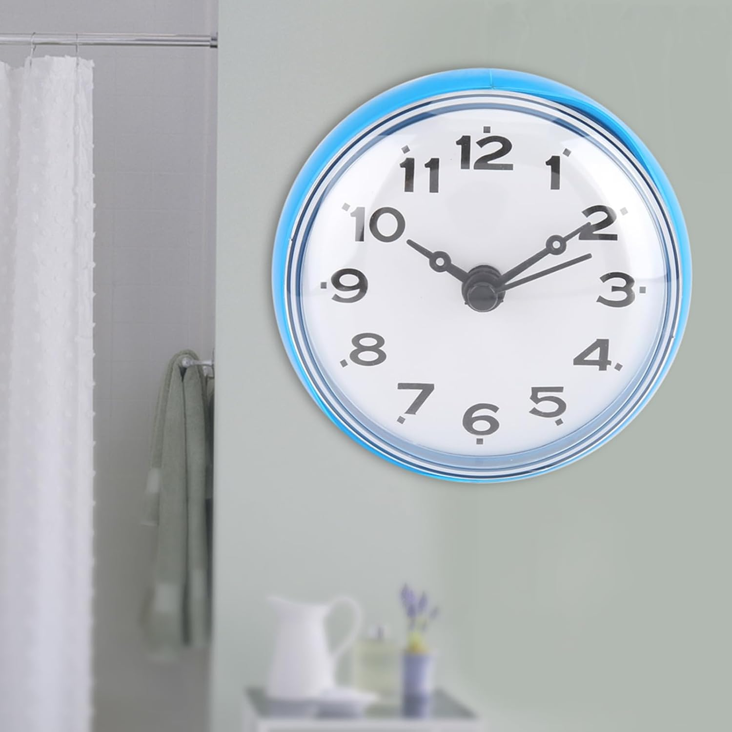 Waterproof Clock, Great for Bathroom, Kitchen with Shower Clock, Suitable for Wall, Mirror, Tile, Traditional Pointer Type, Decor for Bathroom or Kitchen (Blue) image number 4