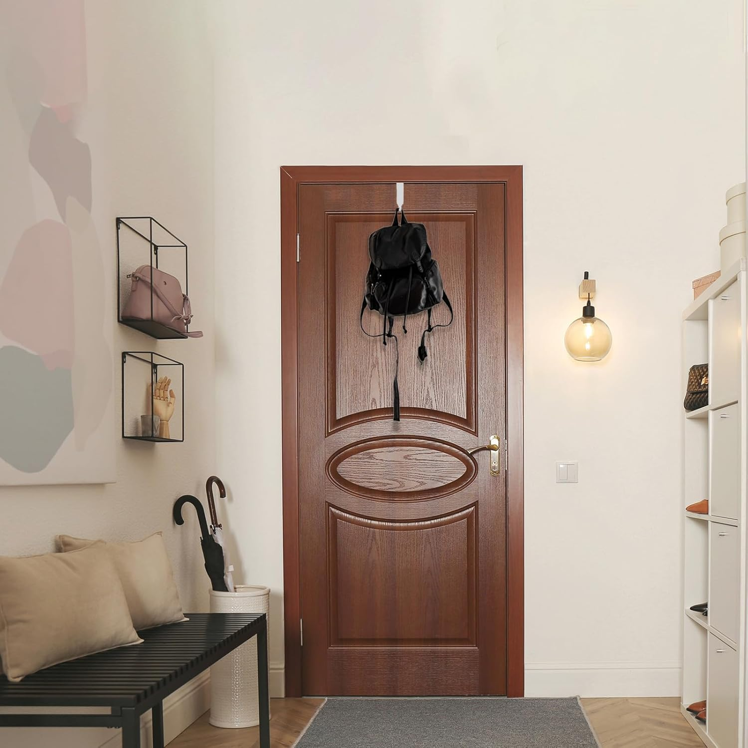 4 Pack Adjustable Cubicle Hooks Metal over the Door Mirror Hooks Cubicle Hangers Universal Door Hangers for Hats, Fit Panels with 1.4" to 3.5" Thickness (White) - Black image number 2