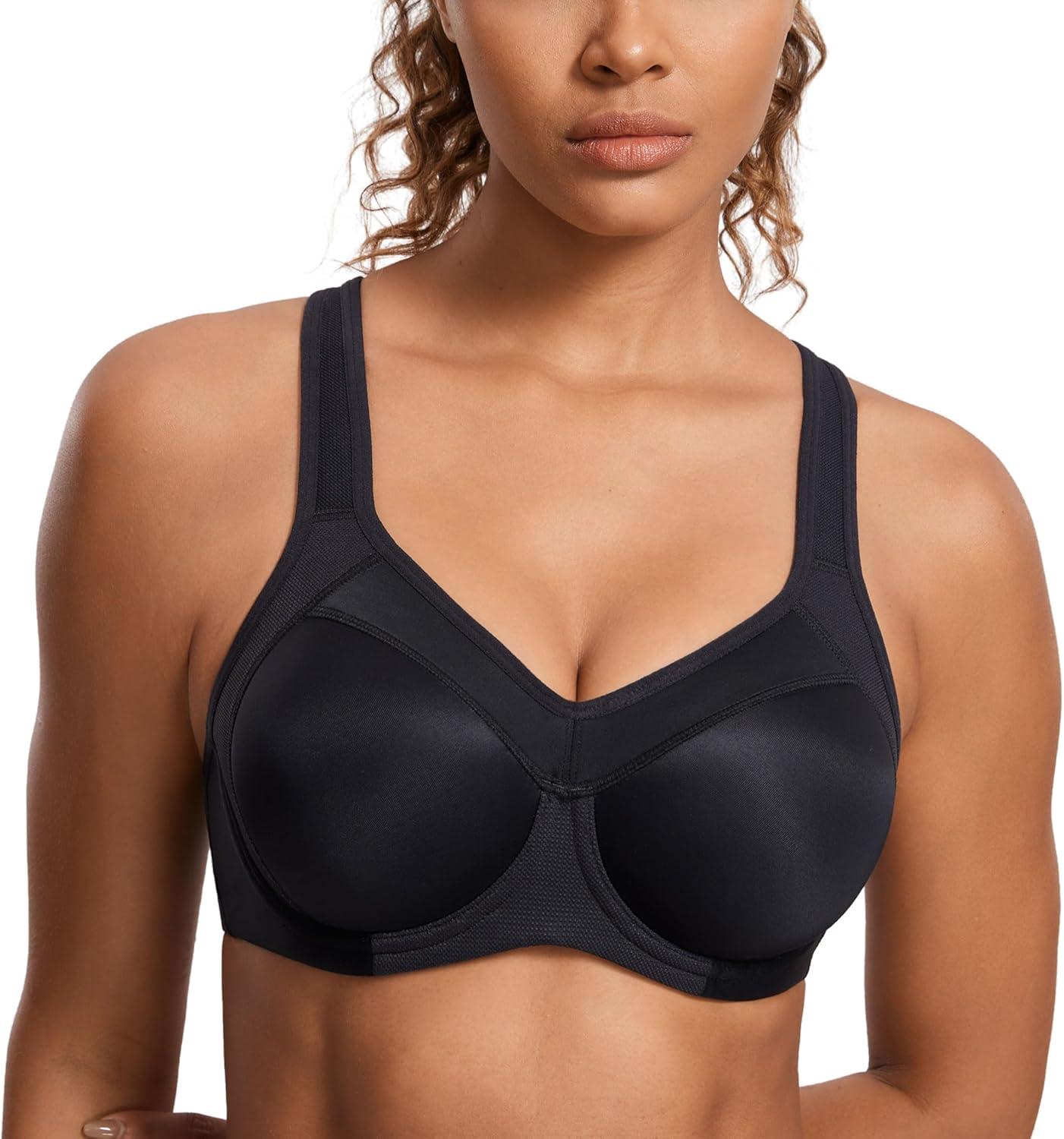 SYROKAN Women'S Full Support High Impact Racerback Lightly Lined Underwire Sports Bra Black 2 40D image number 2