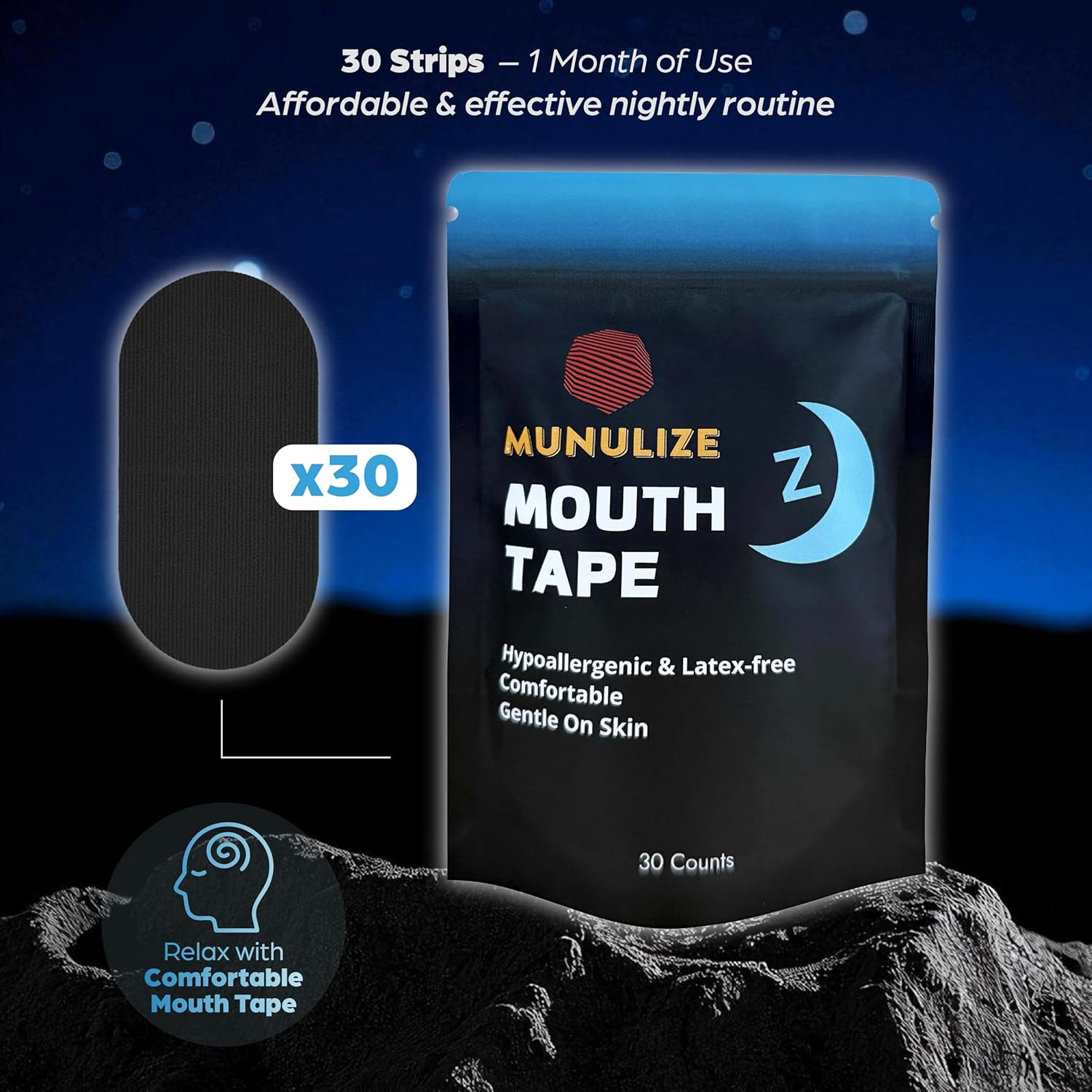Mouth Tape for Sleeping | Hypoallergenic anti Snoring Sleep Strips | Premium Latex-Free Breathable Design | 30 Nights Supply Sleep Strips image number 3