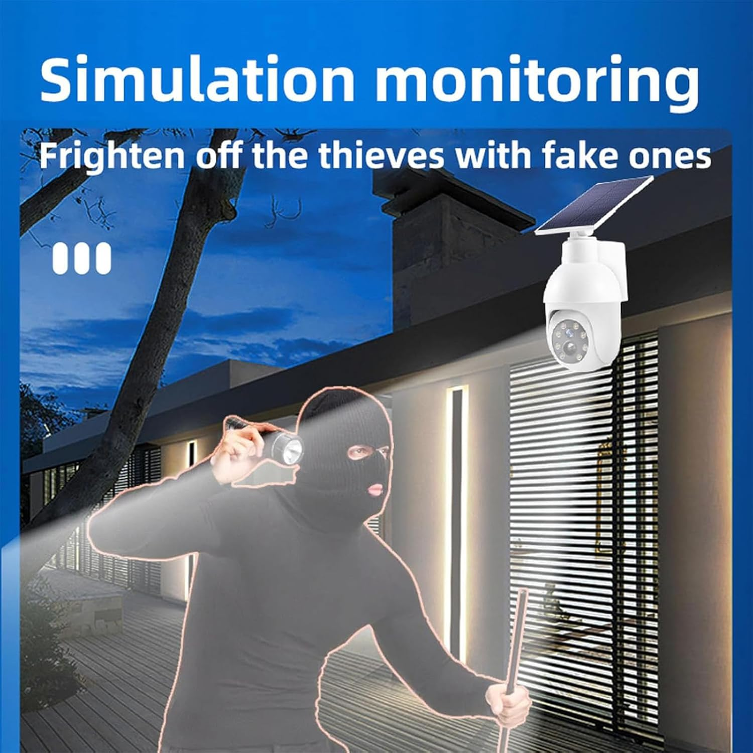 Rhoyee Solar Powered Dummy Surveillance Camera Light &ndash; 360&deg; Ultra-Bright LED Floodlight with Motion Sensor, Flashing Red Light, IP66 Waterproof Outdoor Security Decoy for Porch, Yard, Patio & Driveway