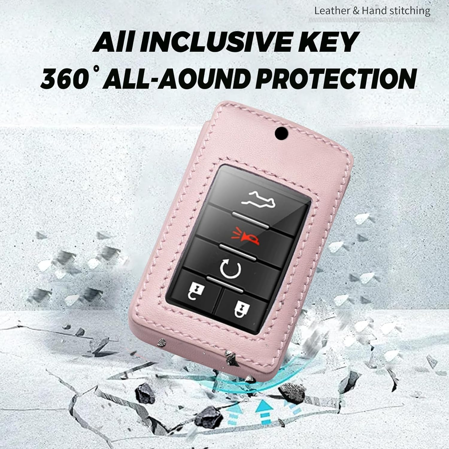 Ontto Leather Car Key Fob Cover Fit for Chevy Corvette C7 for Holden Captiva CG7 for Cadillac DTS SLS SRX XLS STS Escalade Key Case Holder Shell Key Chain Keyring Protector Car Styling Accessories - 1-Black image number 3