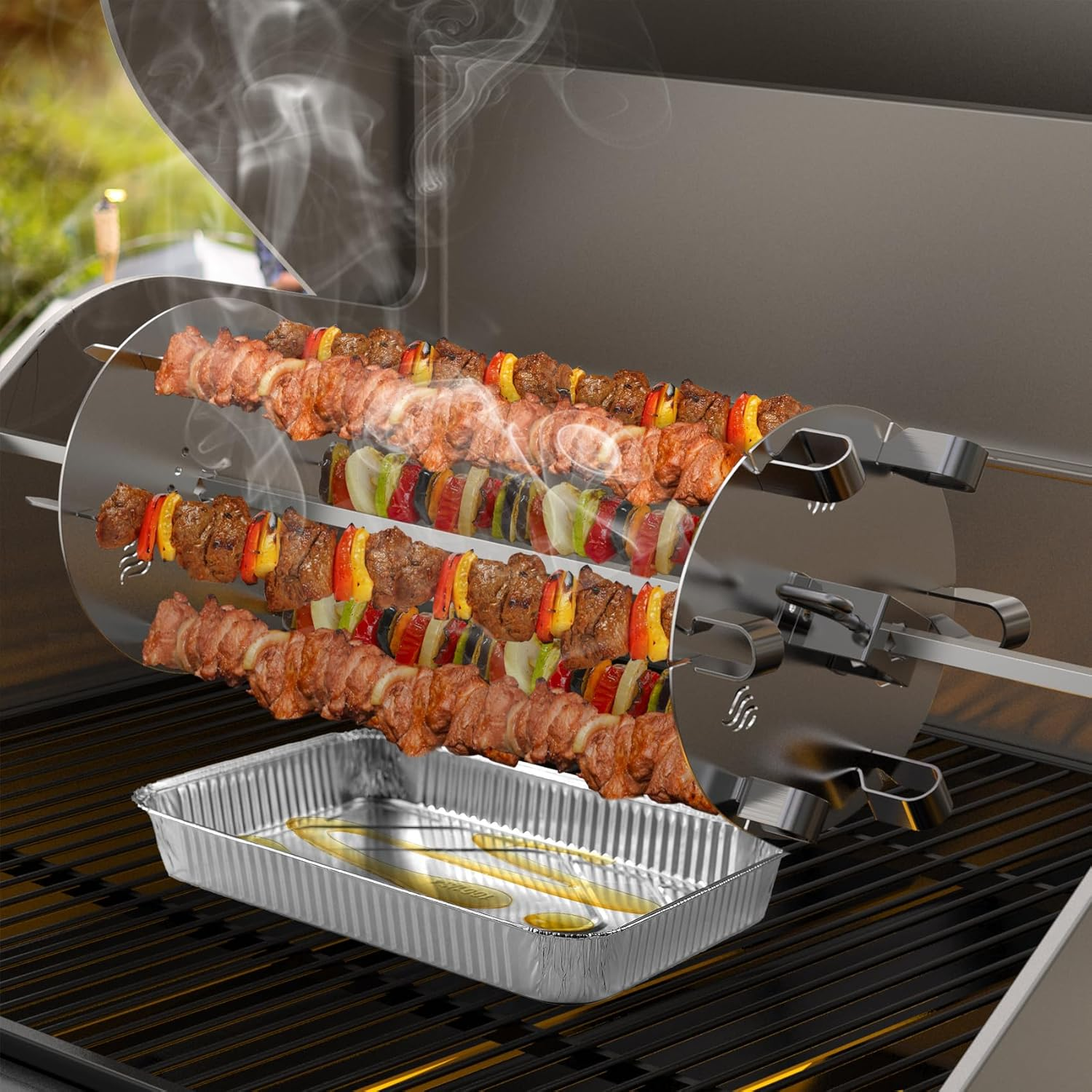 Onlyfire BRK-6038 Stainless Steel Rotating Skewer System Fits for Any Rotisserie Grill Spit Rods image number 4
