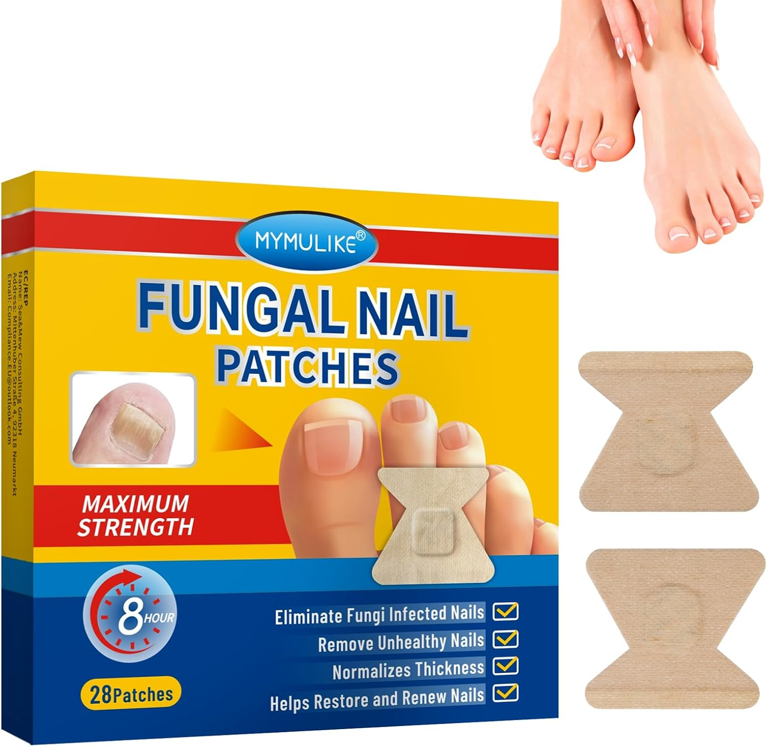 MYMULIKE Nail Repair Patches Extra Strength, 28 Count, Nail Repair for Damaged Nails, 8 Hour Nighttime Toenail Renewal Patches, Restores Appearance of Discolored, Thickened, Damaged Nails