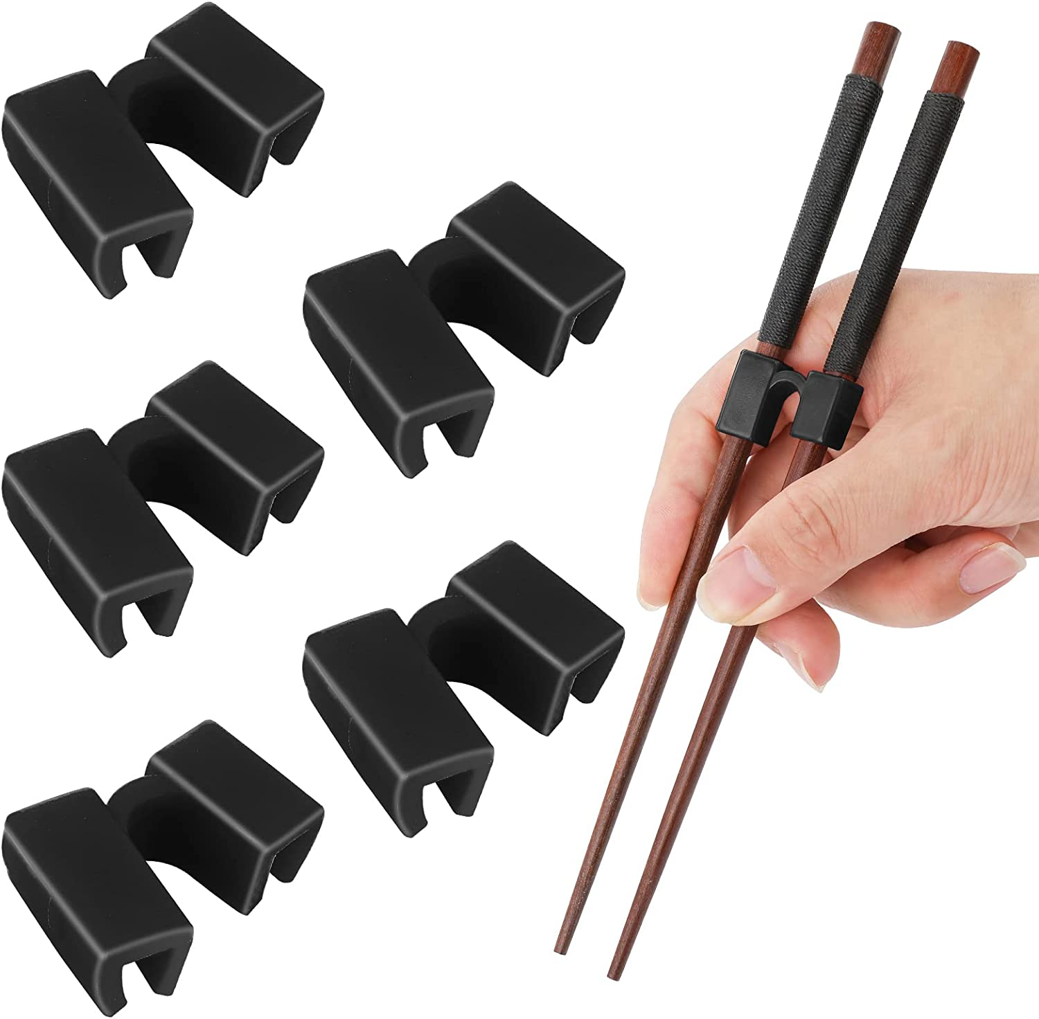5 Pieces Reusable Chopstick Helper Training Chopsticks Hinges Connector Training Chopstick for Adults, Beginner, Trainers or Learner (Black) image number 4