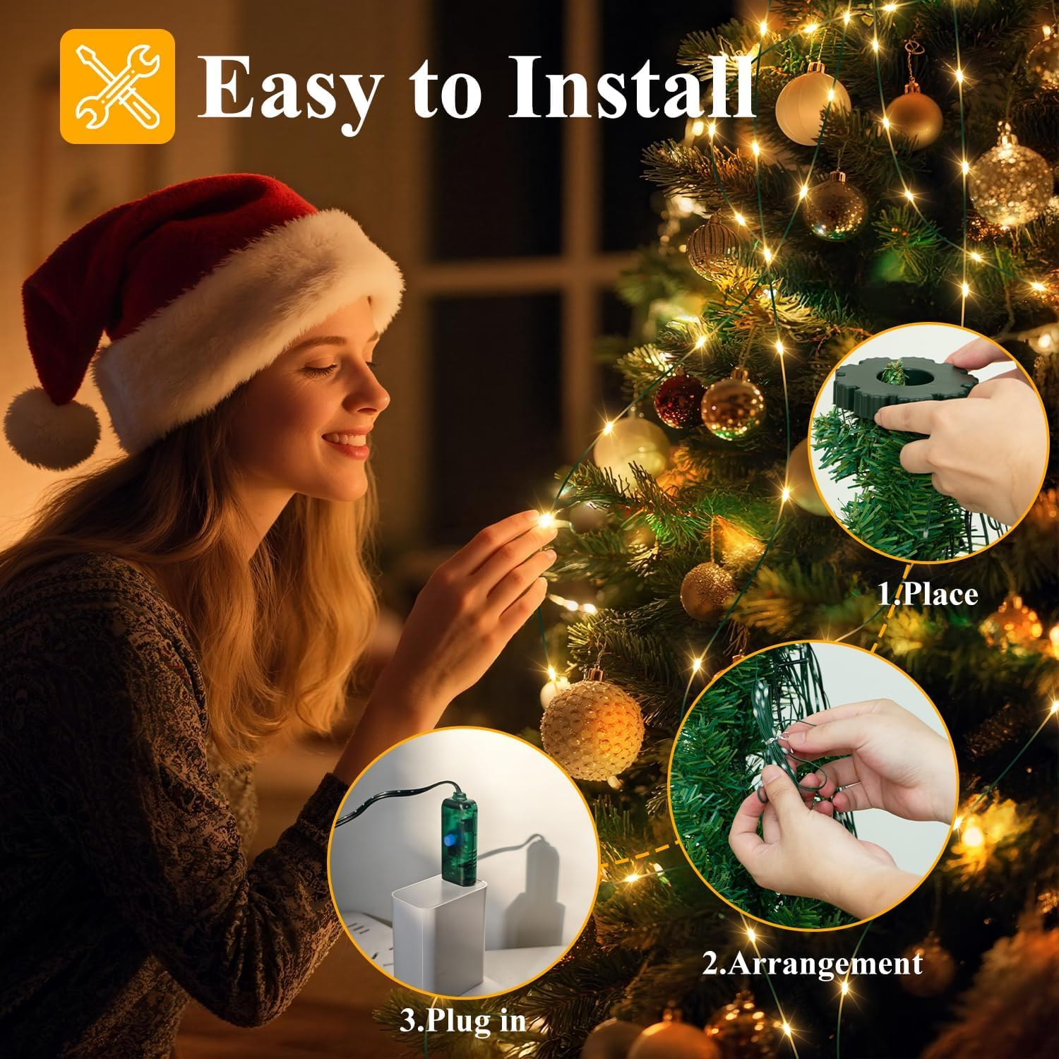 Christmas Lights for Tree, 400 Leds Christmas Tree Lights Indoor with Memory Function & 8 Modes, 2M X 20 Lines Fairy Lights for Christmas Tree Decorations (Warm White) - Warm White image number 4