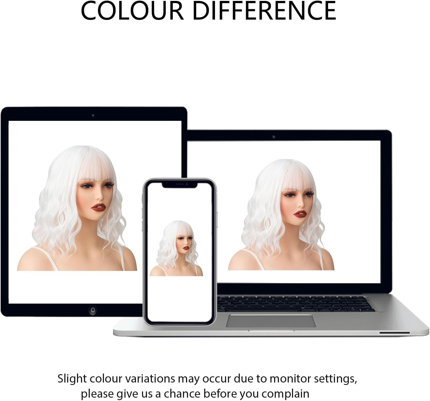 Luxiremi Wigs Snow White 12 Inch Short Shoulder Length Curly Wavy Bob with Fringe Synthetic Cosplay Wigs for Women Carnival image number 6