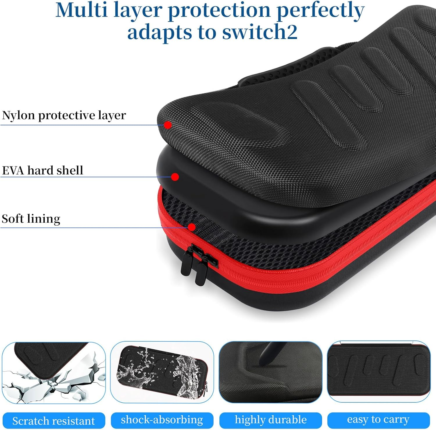 LUPAPA Carrying Case Compatible with Switch 2(2025) -Multifunctional Storage Box with 20 Game Card Slots Portable Storage Bag for Accessories, Protective Travel Handbag EVA Hard Bag (Red) image number 5
