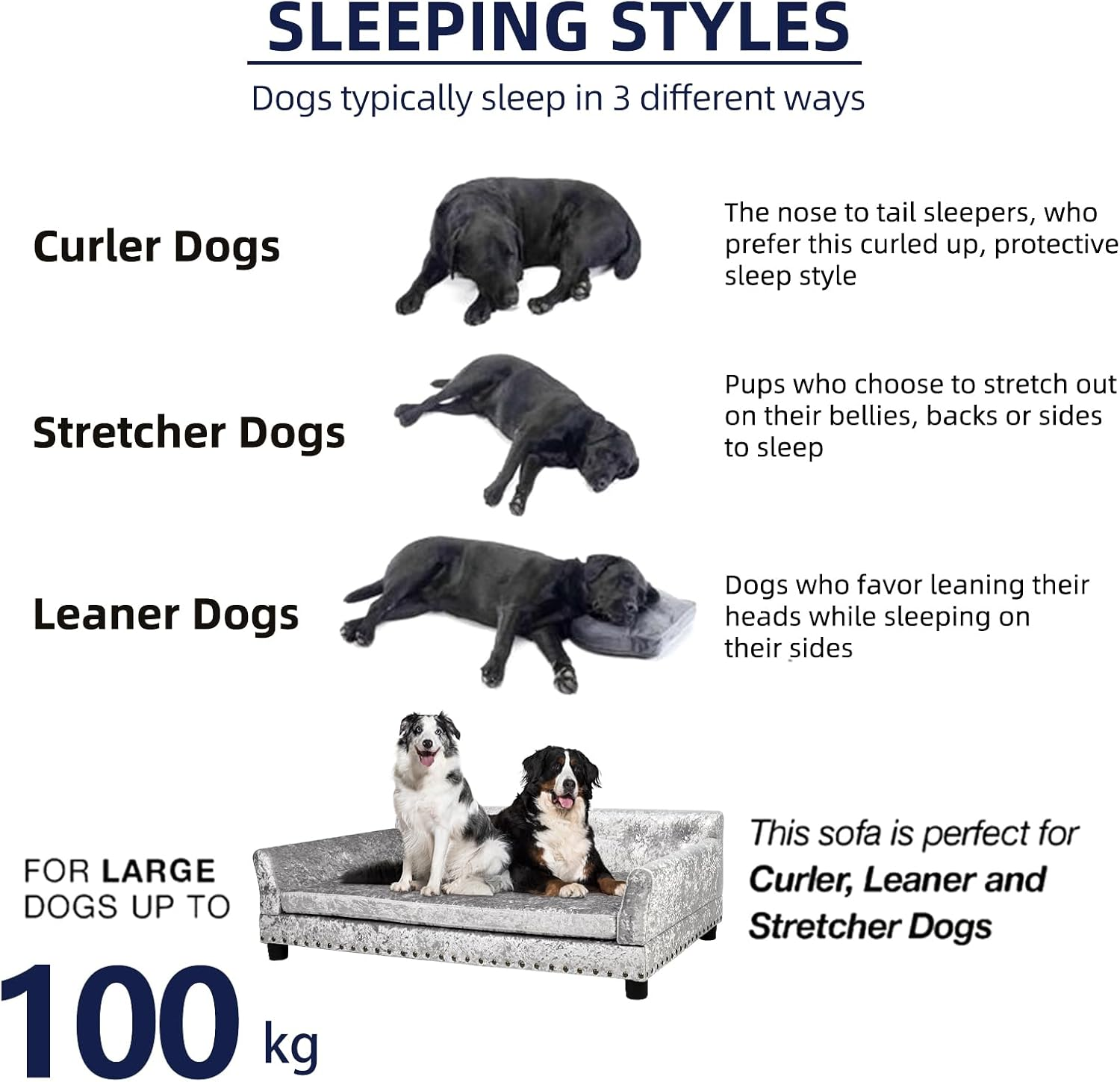 Bingopaw Large Dog Sofa Couch: Luxury Velvet Upholstered Pet Sofa Lounge Bed for Large Dogs - Wooden Frame Raised Puppy Sofa Chair with Comfortable Cushion Mat Grey L(91X72Cm) image number 2