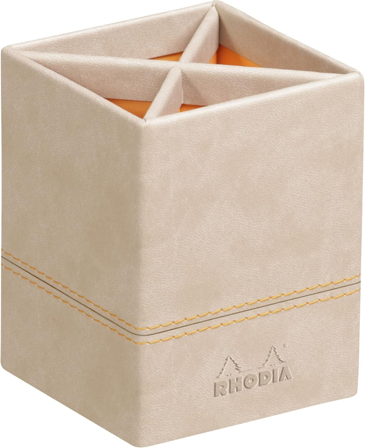 RHODIA 318816C - Anise Pencil Pot - 8X8X11 Cm - Orange Saddle Stitching - Faux Leather Exterior - Rhodiarama Home Office Collection - Office Organization & Design Storage