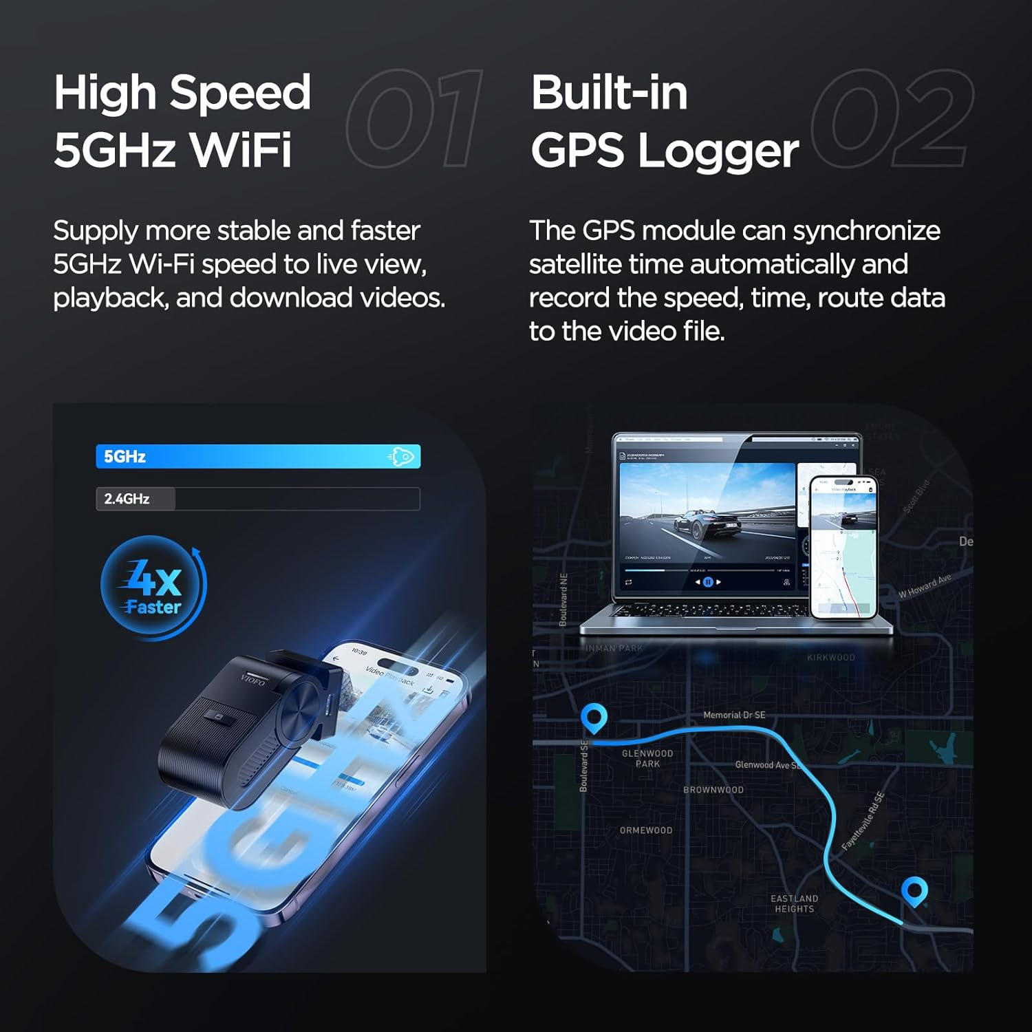 VIOFO VS1 Mini Dash Cam, 1440P Hidden Design Dashcam, Free 32GB SD Card, 5Ghz Wi-Fi Voice Control Front Car Dash Camera with GPS, HDR, Night Vision 2.0, 24H Parking Mode, Support 512GB Max