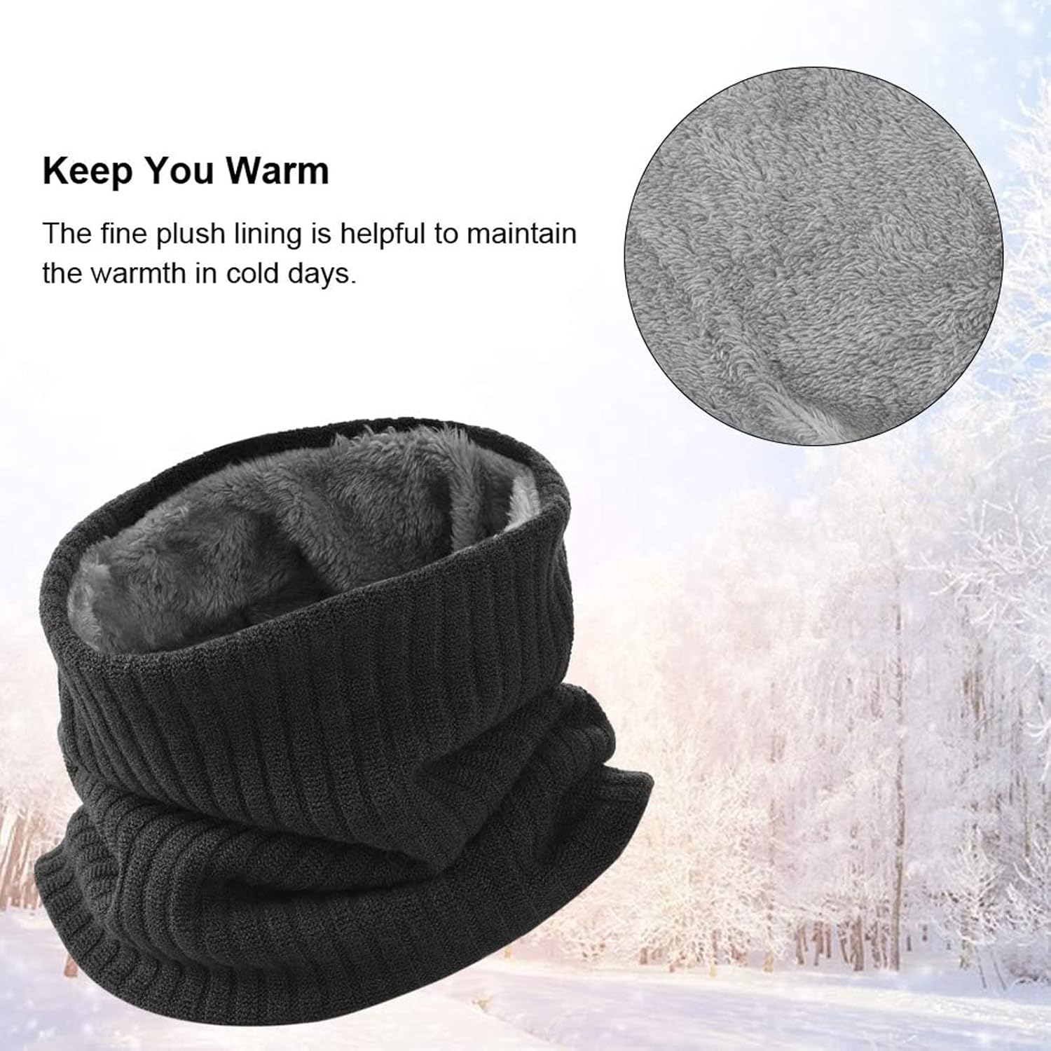 Winter Neck Warmer Gaiter Scarf Winter Outdoor Thermal Snood Fleece Tube Ski Neck Warmer Gaiter Beanie Hat for Mens Womens Cycling Outdoor Sports image number 4