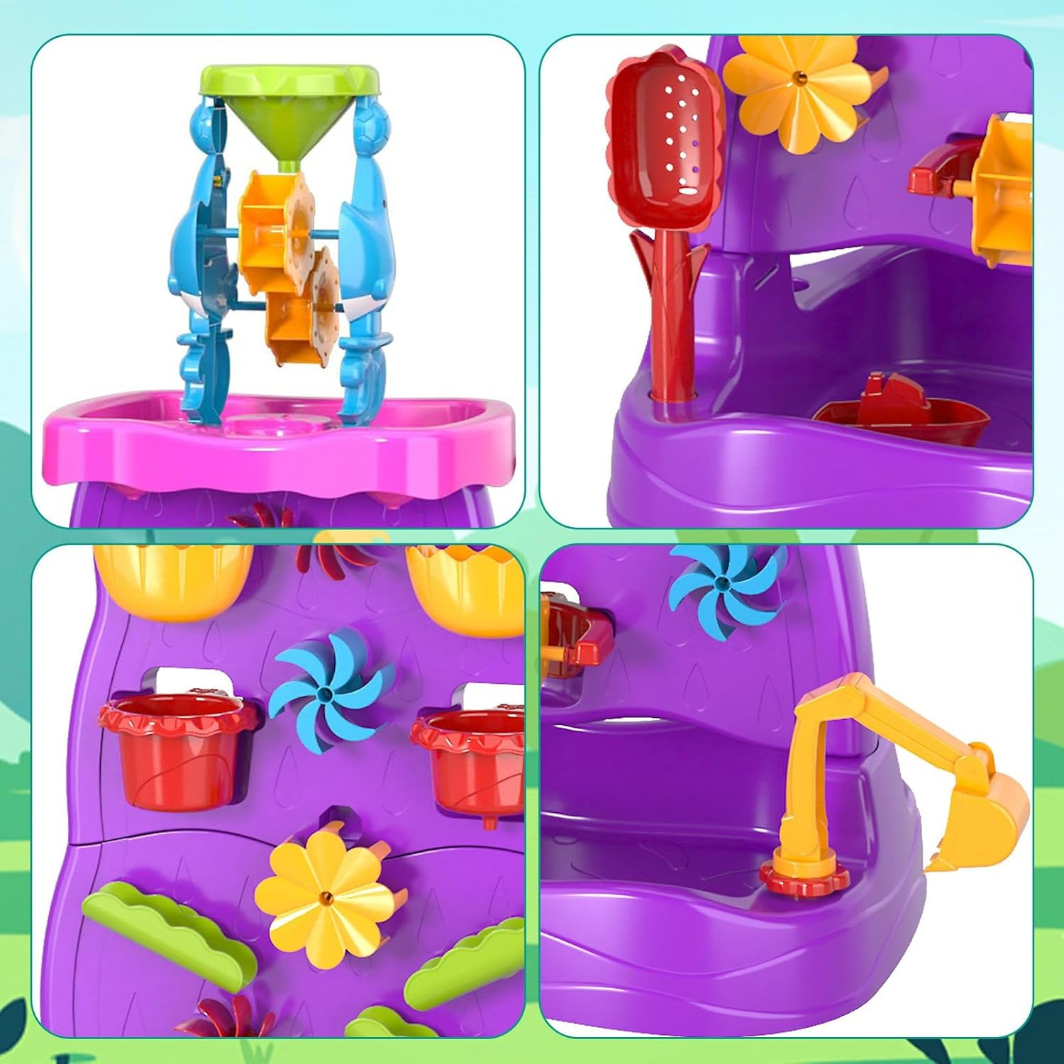 Kids Waterfall Wall Table, Double Side Water Sand Pit Pool Toys Play Ground Activity Centre Park Beach Backyard Indoor Outdoor Game Playset image number 3