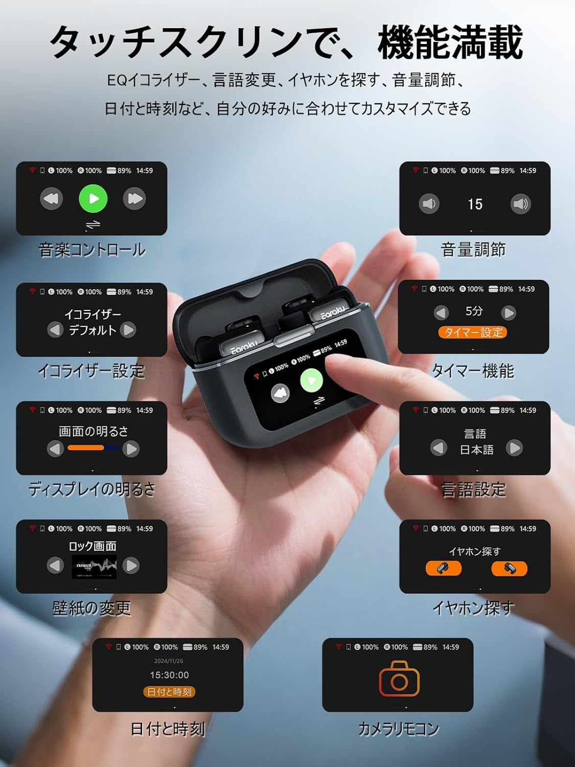 Earaku Aircuff F301 Bluetooth Open Ear Earphones, Ultimate Sound Experience, Industry'S First Multi-Functional Touch Screen, Wireless Earphones, Bluetooth 5.4, Automatic Pairing, Microphone Included image number 2