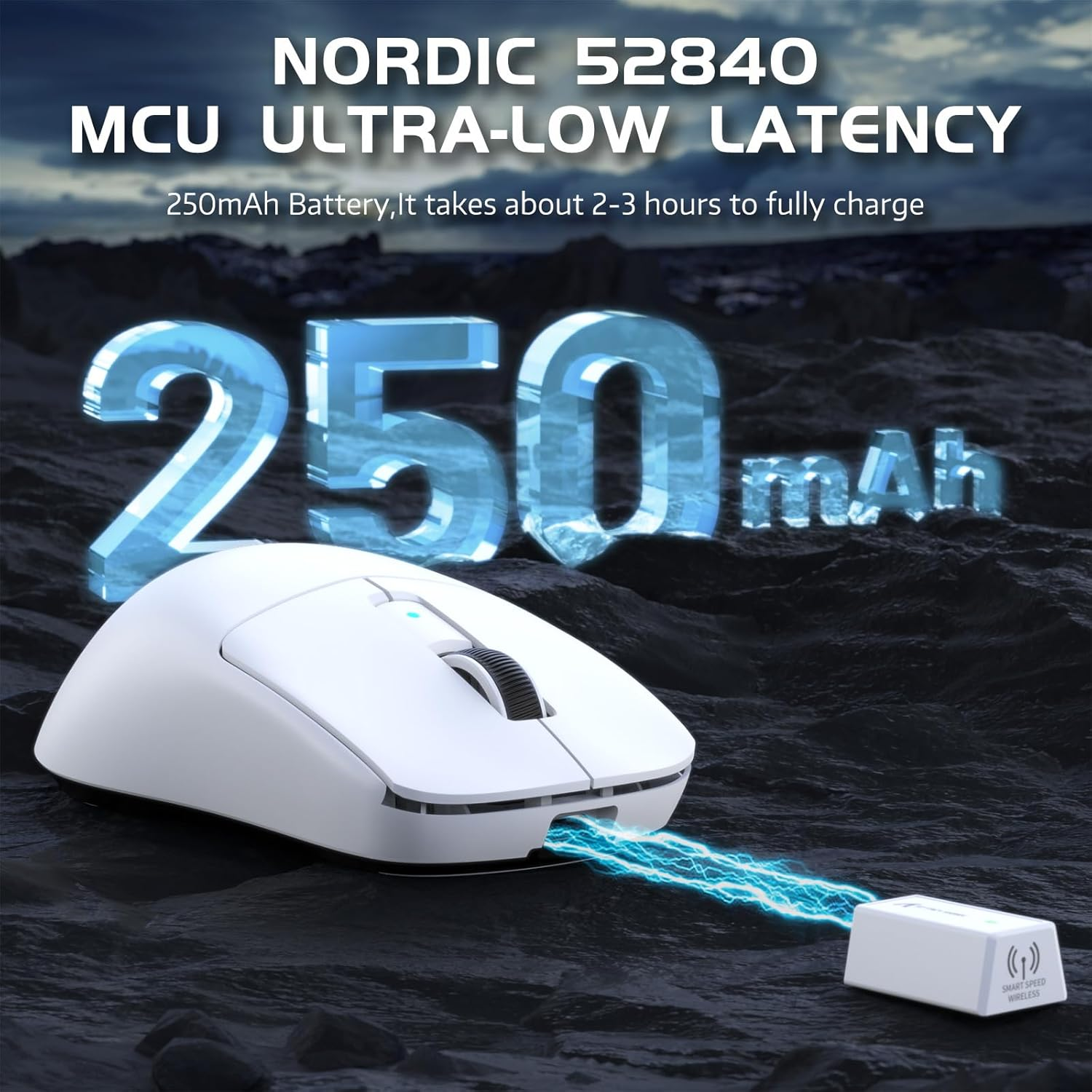 ATTACK SHARK R6 Wireless 8Khz Gaming Mouse, SUPERLIGHT 39G, Nordic 52840 MCU, Pixart PAW3950MAX Gaming Sensor, BT/2.4G /Wired, Adjustable DPI 42000, Optical Microswitches (100M Clicks), Pc/Mac (White) - Black image number 5