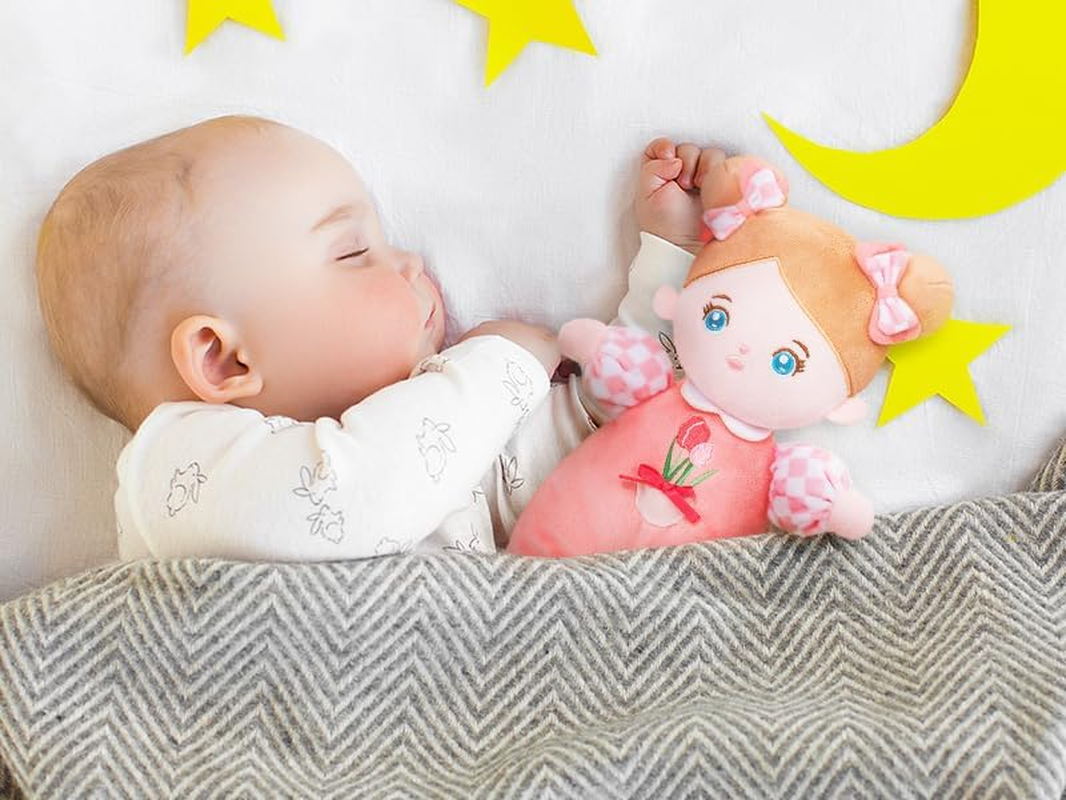 OUOZZZ Soft Baby Doll 10" Baby Toys 6-12 Months Birthday Gifts Infant Shower Toy Sleeping Buddy Tulip Pink Dress Toddlers Kids