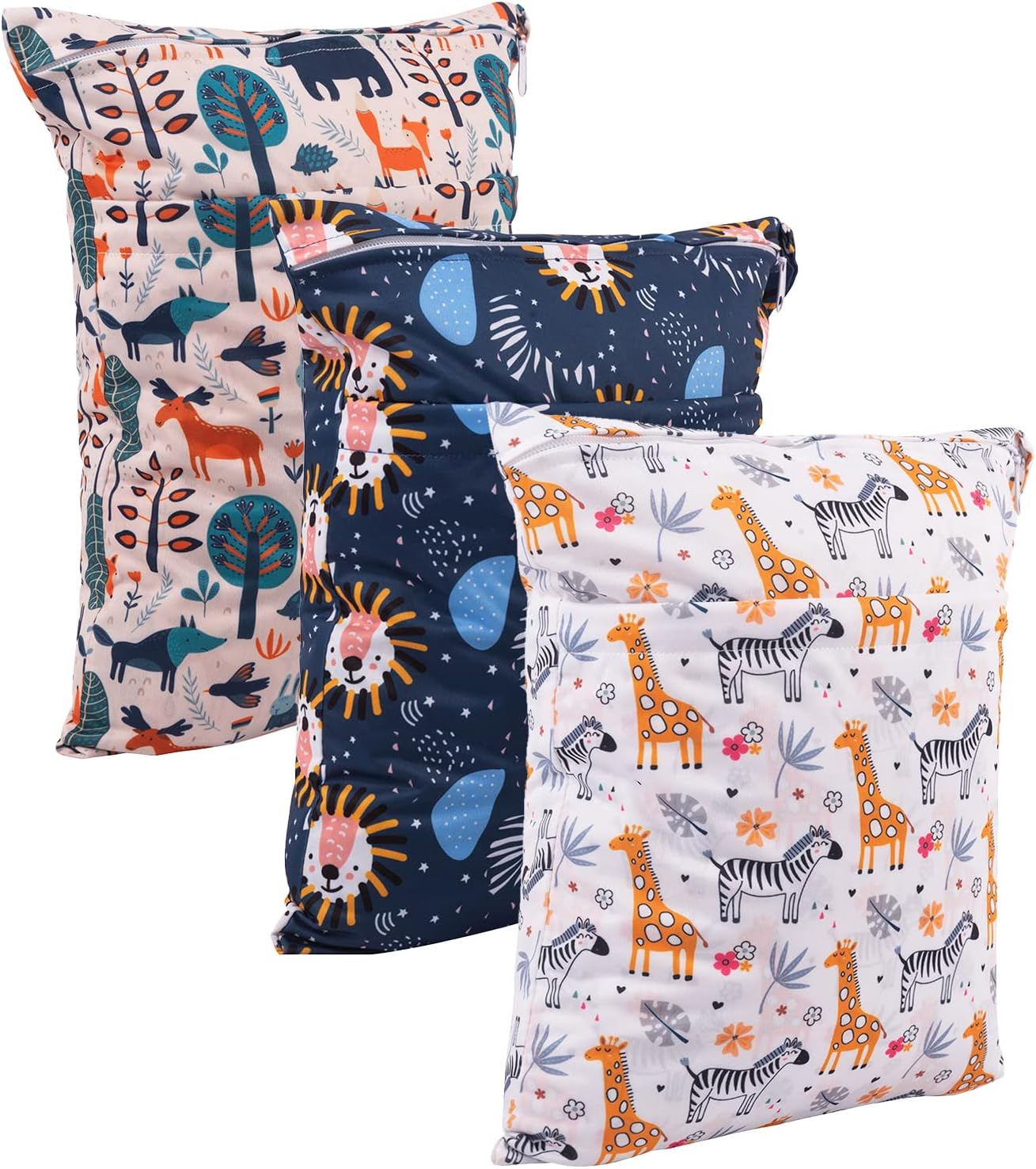 Babygoal Wet Dry Bags for Baby Cloth Diapers, Washable Travel Bags, Beach, Pool, Gym Bag for Swimsuits & Wet Clothes with Two Zippered Pockets 3 Pack, 3LN25 image number 6