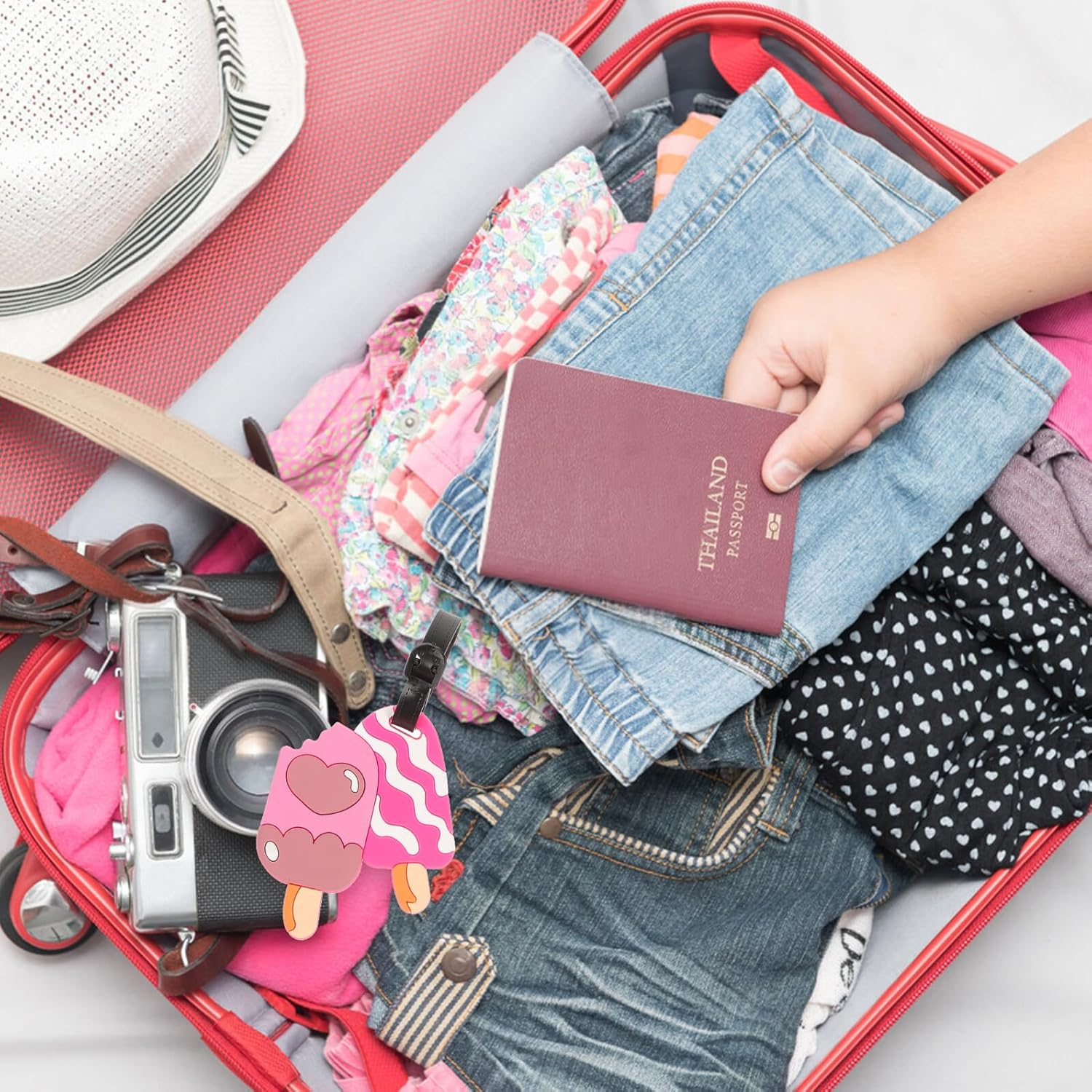 CATIEBYE 10 Pcs Cute Luggage Tags for Women Funny Cartoon PVC Baggage Labels with Writable Card for Suitcases and Reusable Travel Accessories for Easy Identification image number 5